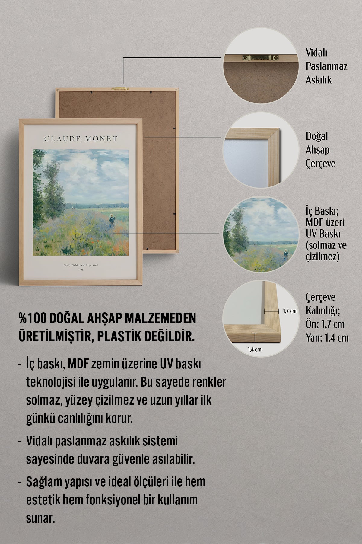 HOMEPACK Ahşap Çerçeveli Tablo Çerçeveli Poster Sanatsal Modern Duvar Dekoru BEK-8382