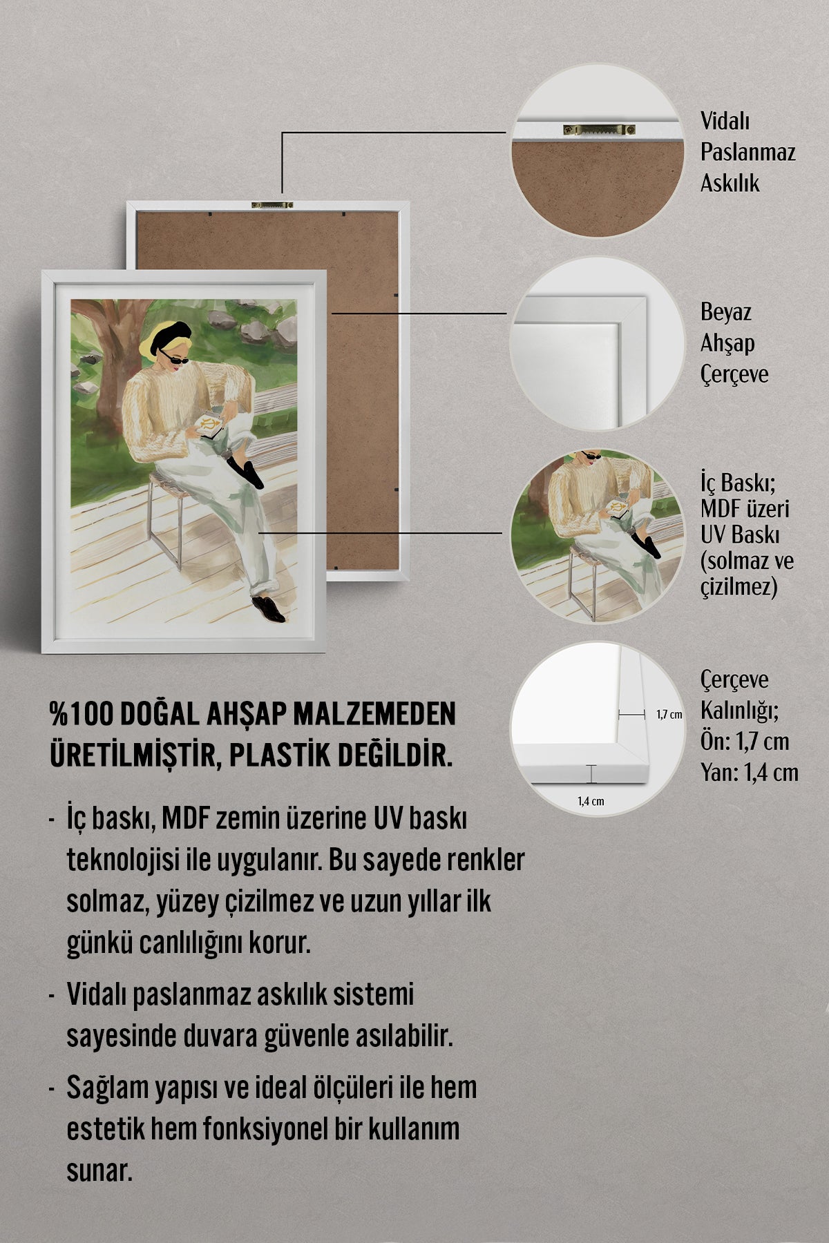 HOMEPACK Ahşap Çerçeveli Tablo Çerçeveli Poster Sanatsal Modern Duvar Dekoru BEK-8383