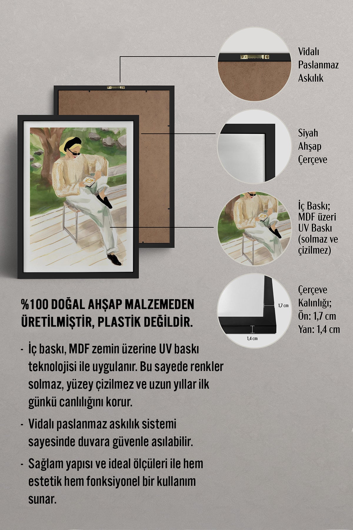 HOMEPACK Ahşap Çerçeveli Tablo Çerçeveli Poster Sanatsal Modern Duvar Dekoru BEK-8383