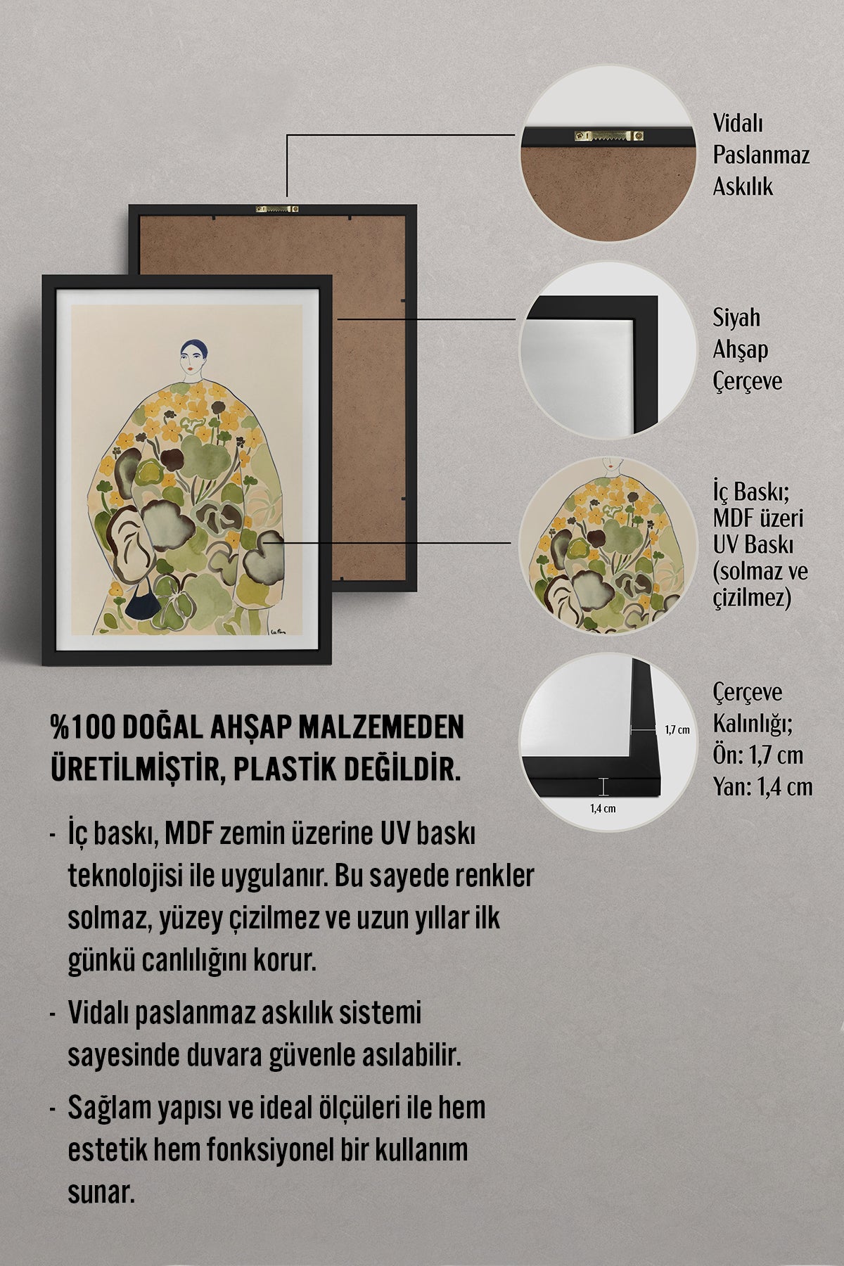 HOMEPACK Ahşap Çerçeveli Tablo Çerçeveli Poster Sanatsal Modern Duvar Dekoru BEK-8385