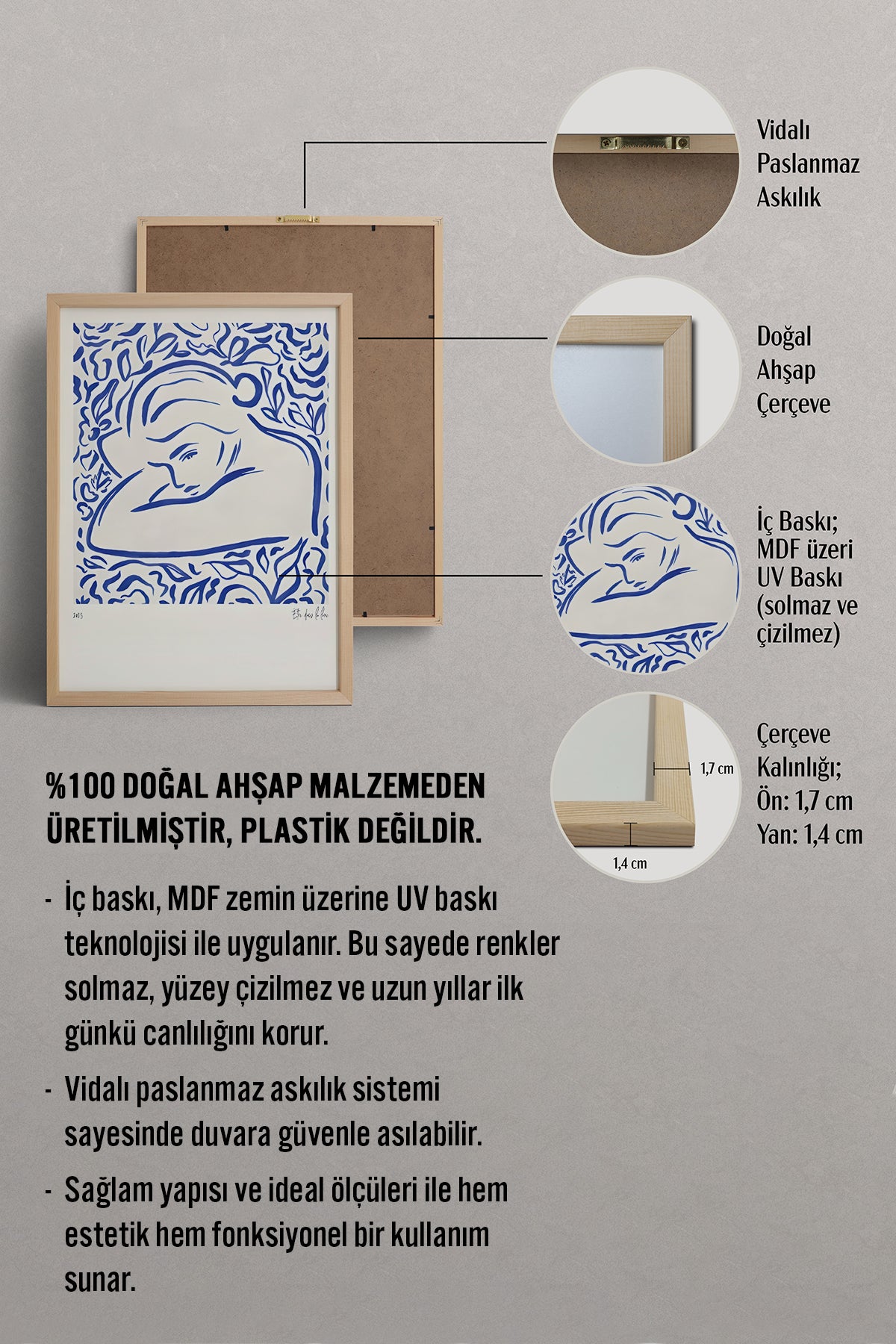 HOMEPACK Ahşap Çerçeveli Tablo Çerçeveli Poster Sanatsal Modern Duvar Dekoru BEK-8386
