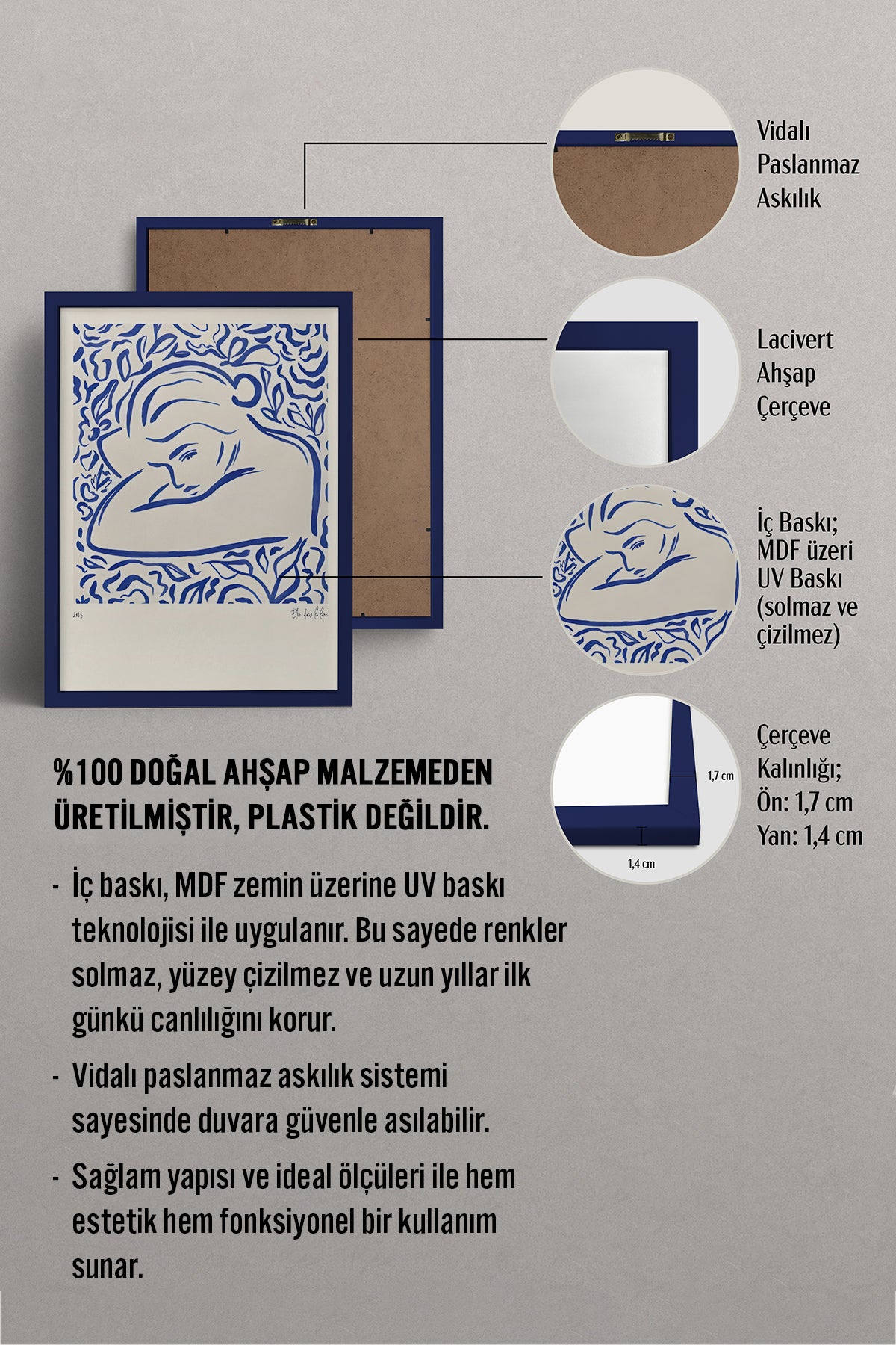HOMEPACK Ahşap Çerçeveli Tablo Çerçeveli Poster Sanatsal Modern Duvar Dekoru BEK-8386