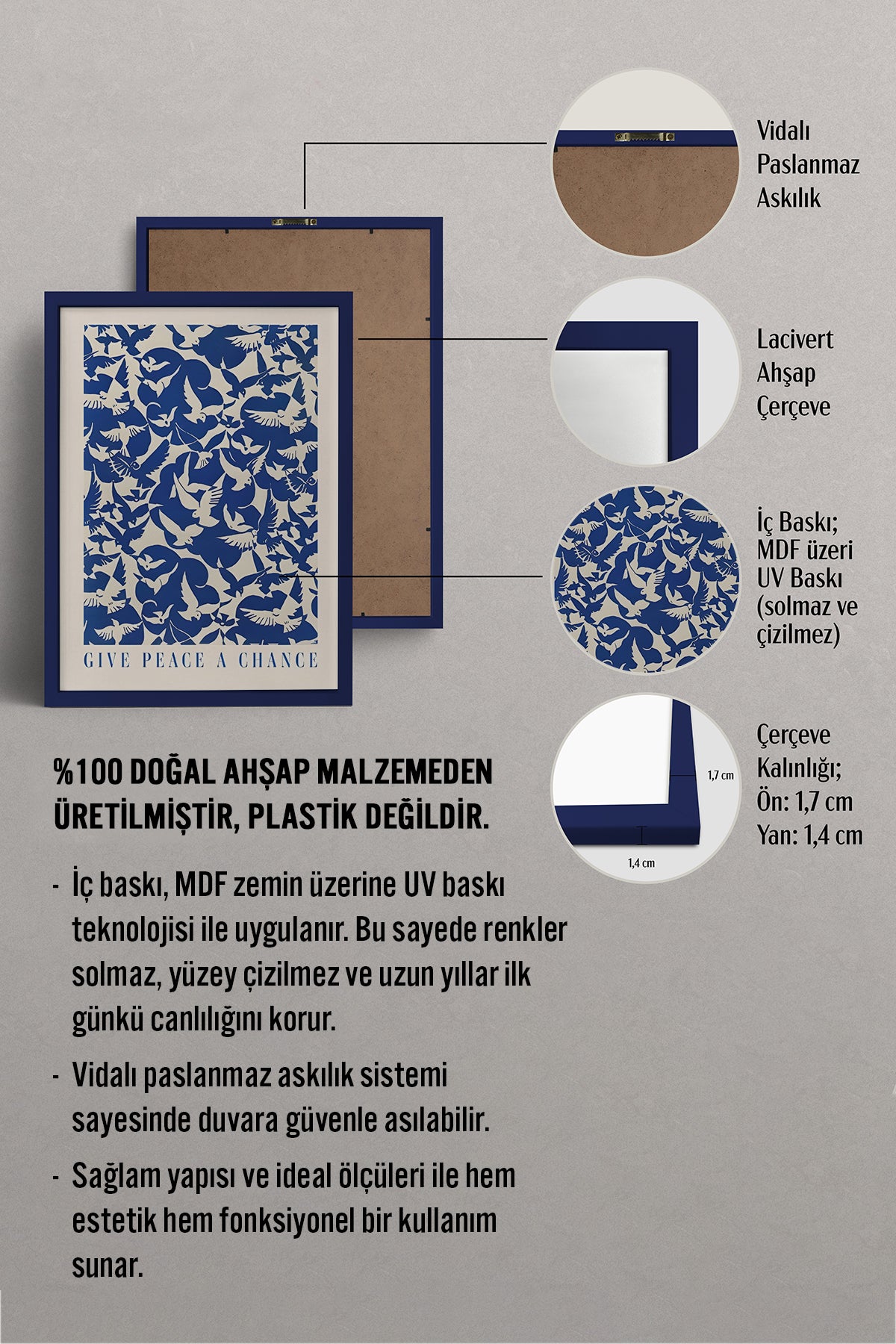 HOMEPACK Ahşap Çerçeveli Tablo Çerçeveli Poster Sanatsal Modern Duvar Dekoru BEK-8388