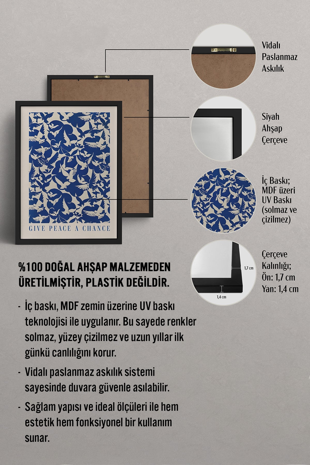 HOMEPACK Ahşap Çerçeveli Tablo Çerçeveli Poster Sanatsal Modern Duvar Dekoru BEK-8388