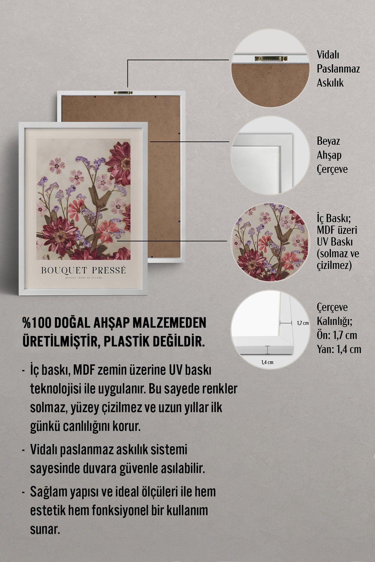 HOMEPACK Ahşap Çerçeveli Tablo Çerçeveli Poster Sanatsal Modern Duvar Dekoru BEK-8391
