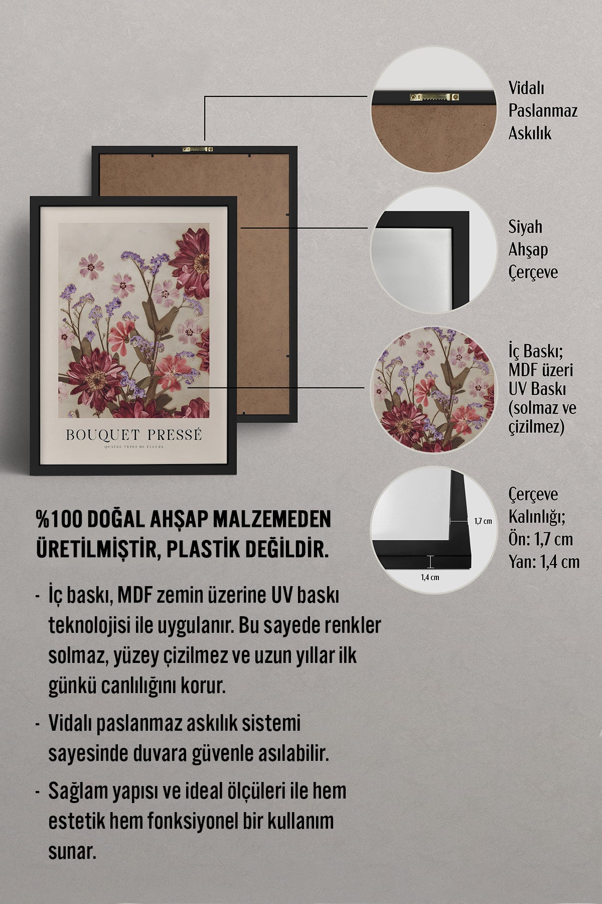 HOMEPACK Ahşap Çerçeveli Tablo Çerçeveli Poster Sanatsal Modern Duvar Dekoru BEK-8391