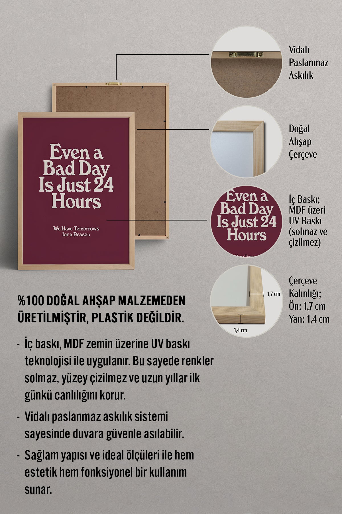 HOMEPACK Ahşap Çerçeveli Tablo Çerçeveli Poster Sanatsal Modern Duvar Dekoru BEK-8393