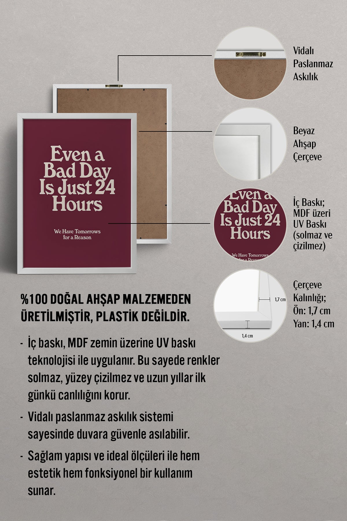 HOMEPACK Ahşap Çerçeveli Tablo Çerçeveli Poster Sanatsal Modern Duvar Dekoru BEK-8393