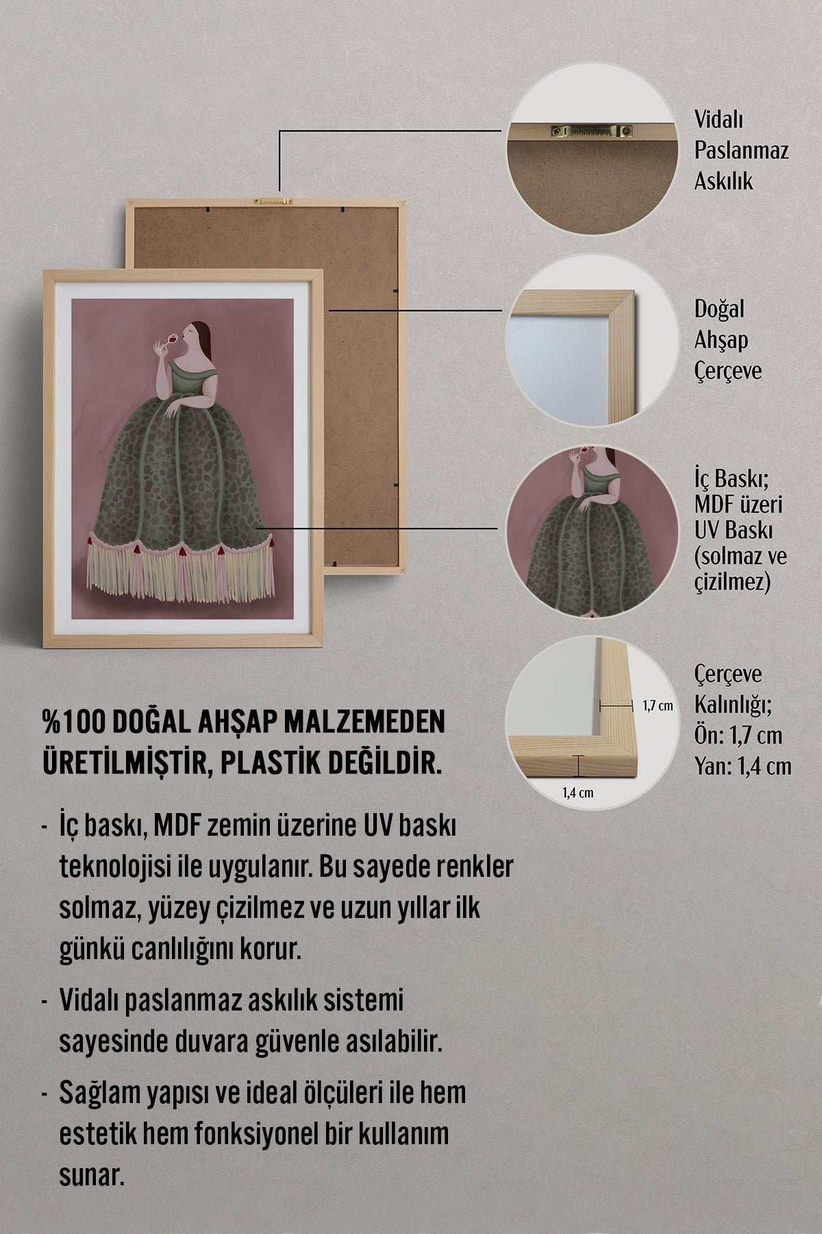 HOMEPACK Ahşap Çerçeveli Tablo Çerçeveli Poster Sanatsal Modern Duvar Dekoru BEK-8394