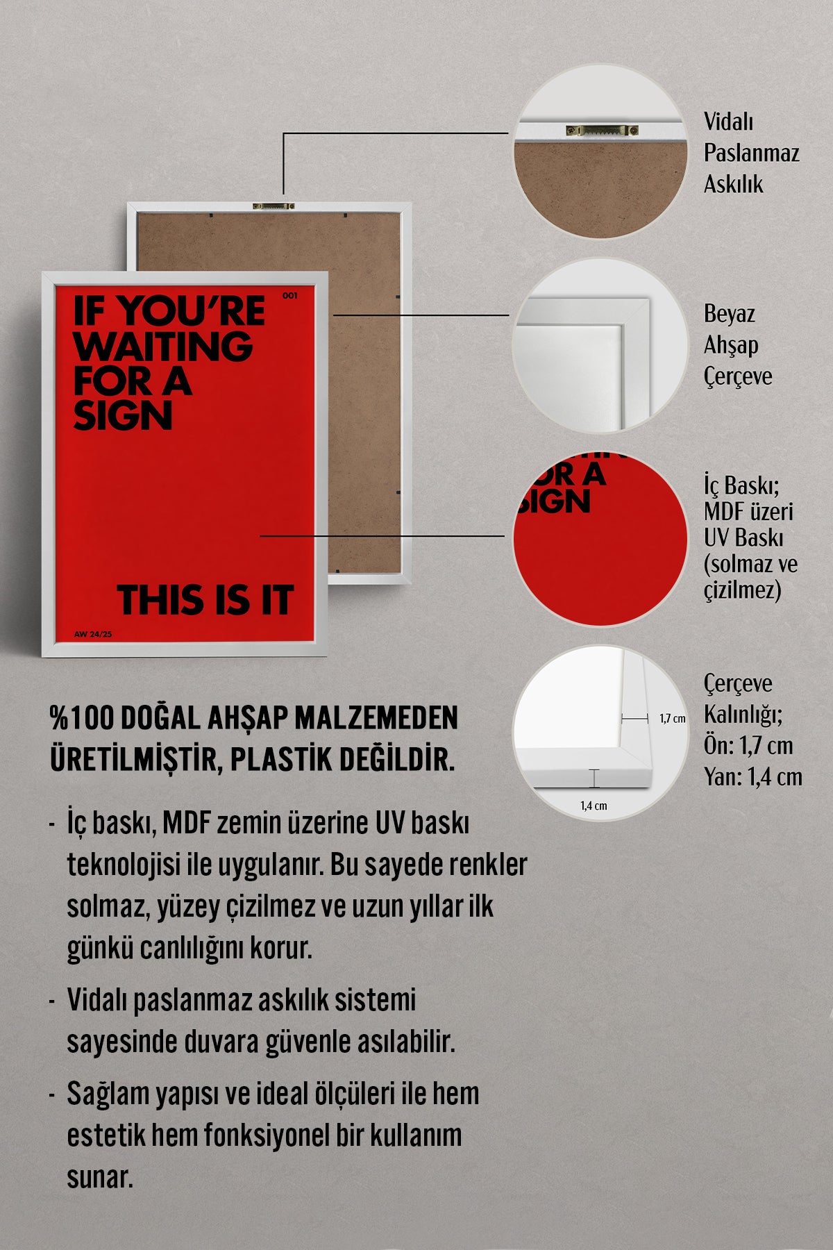 HOMEPACK Ahşap Çerçeveli Tablo Çerçeveli Poster Sanatsal Modern Duvar Dekoru BEK-8396