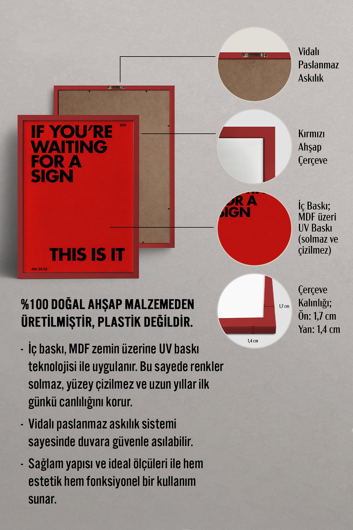 HOMEPACK Ahşap Çerçeveli Tablo Çerçeveli Poster Sanatsal Modern Duvar Dekoru BEK-8396