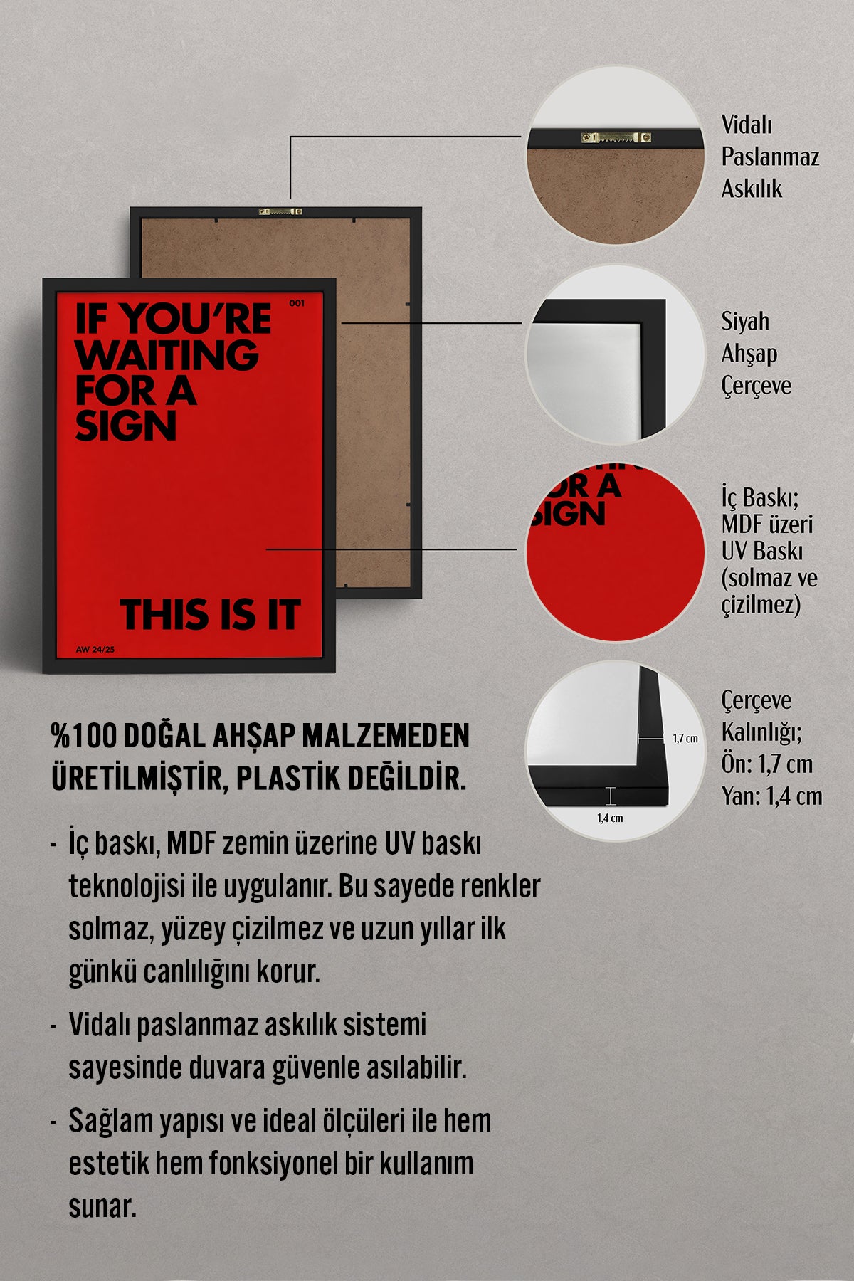 HOMEPACK Ahşap Çerçeveli Tablo Çerçeveli Poster Sanatsal Modern Duvar Dekoru BEK-8396