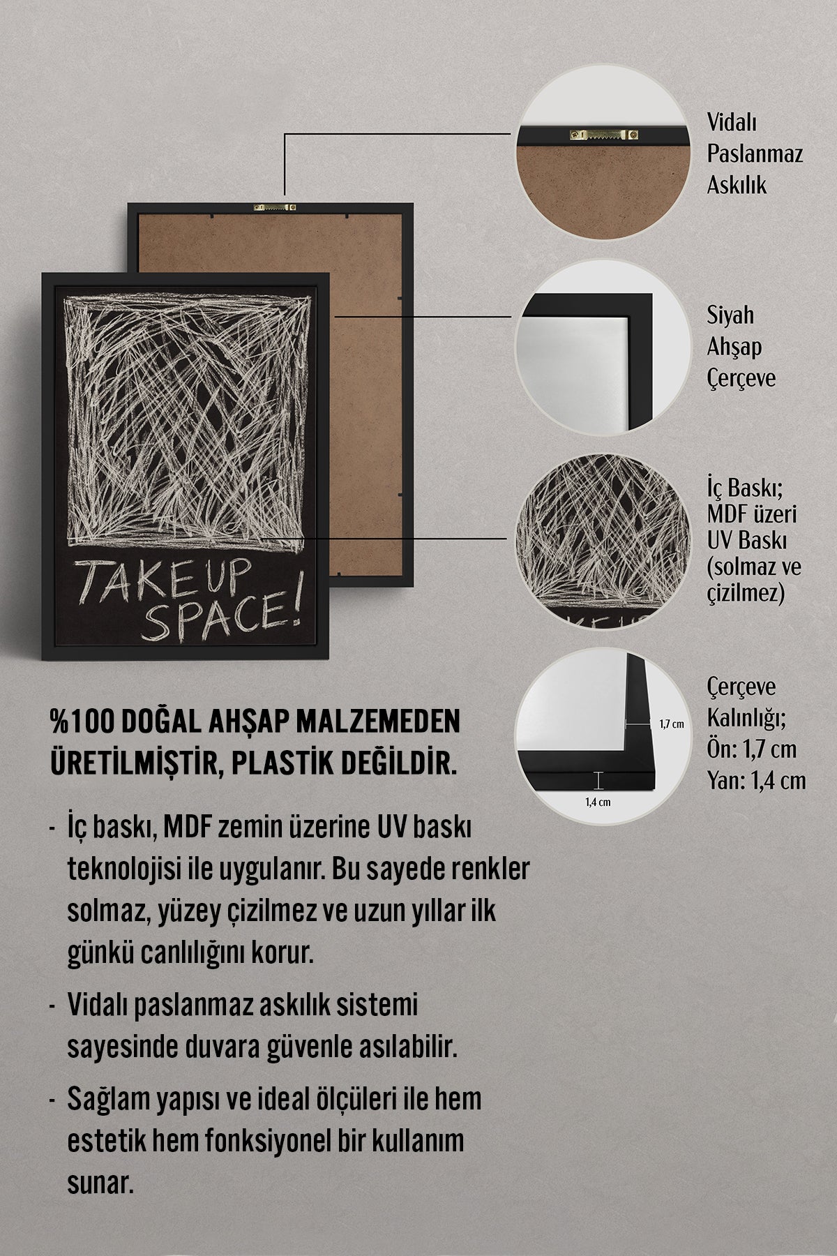HOMEPACK Ahşap Çerçeveli Tablo Çerçeveli Poster Sanatsal Modern Duvar Dekoru BEK-8398