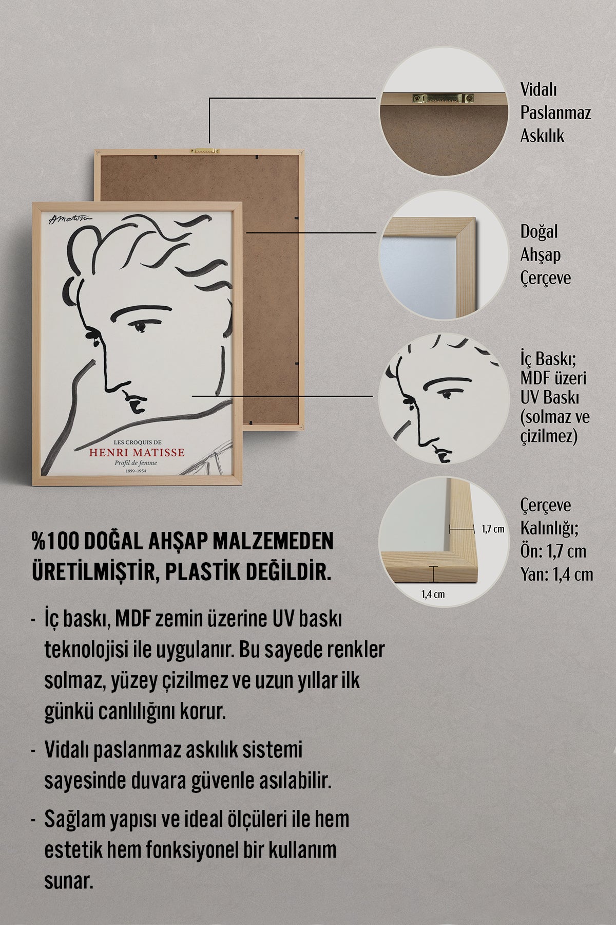 HOMEPACK Ahşap Çerçeveli Tablo Çerçeveli Poster Sanatsal Modern Duvar Dekoru BEK-8400