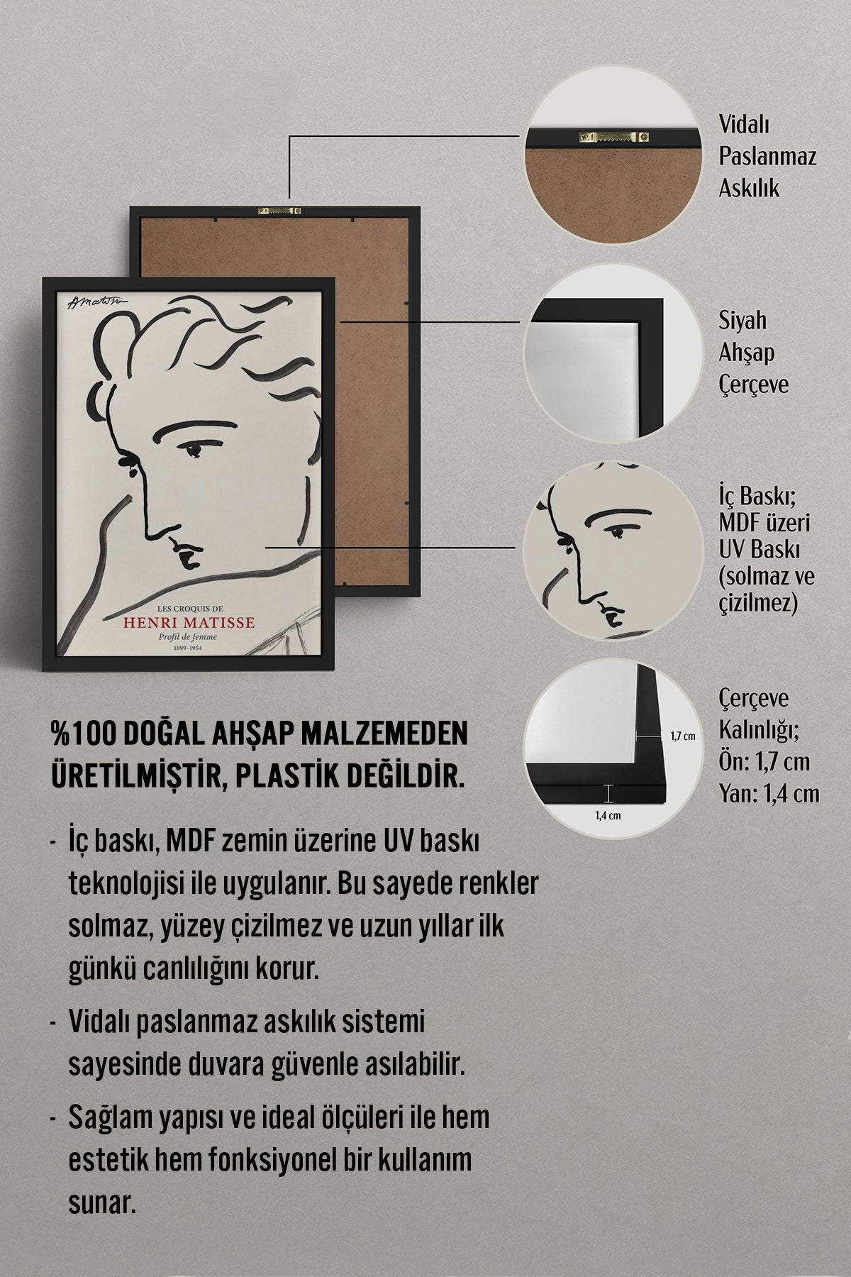 HOMEPACK Ahşap Çerçeveli Tablo Çerçeveli Poster Sanatsal Modern Duvar Dekoru BEK-8400