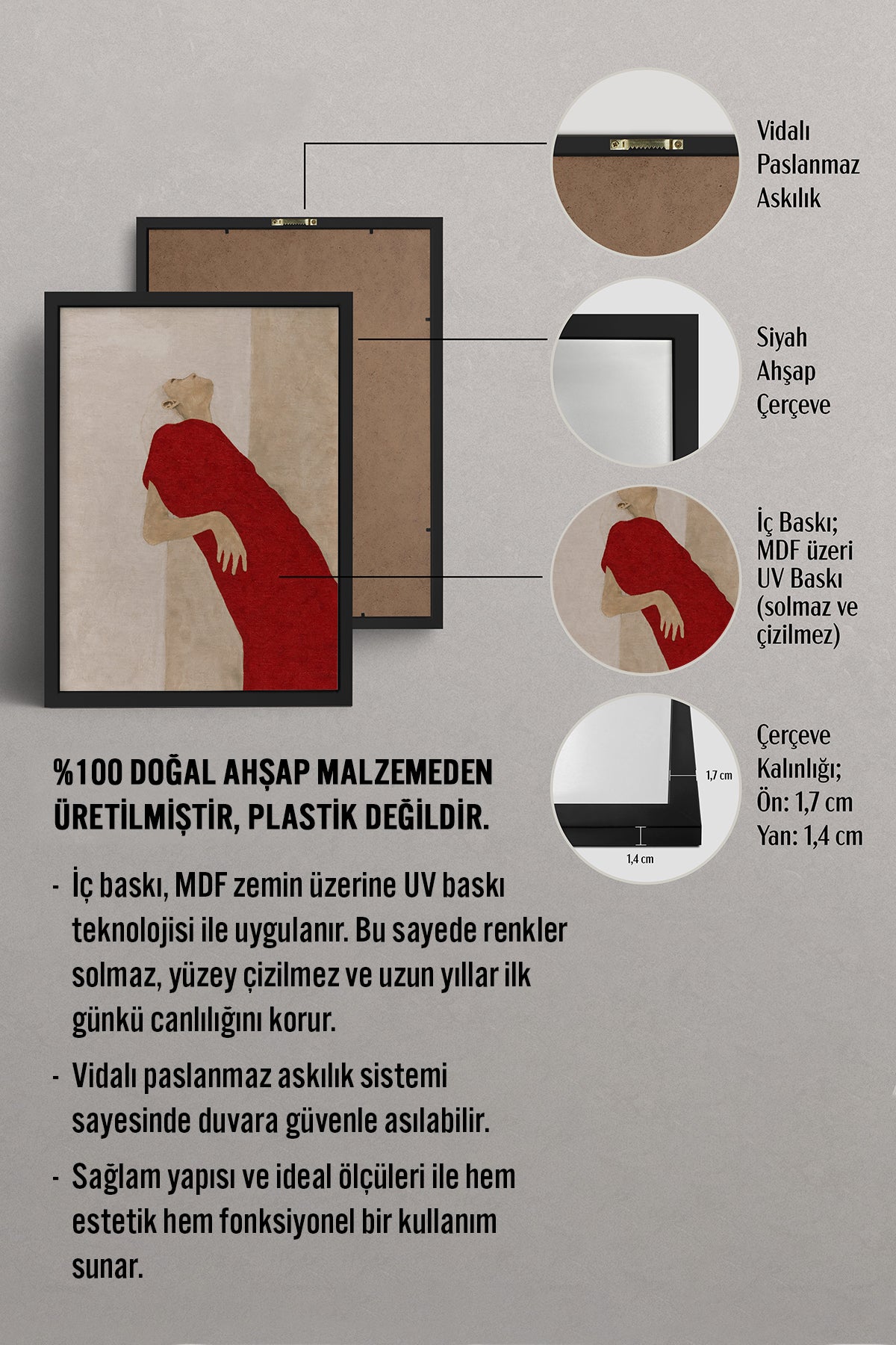 HOMEPACK Ahşap Çerçeveli Tablo Çerçeveli Poster Sanatsal Modern Duvar Dekoru BEK-8404