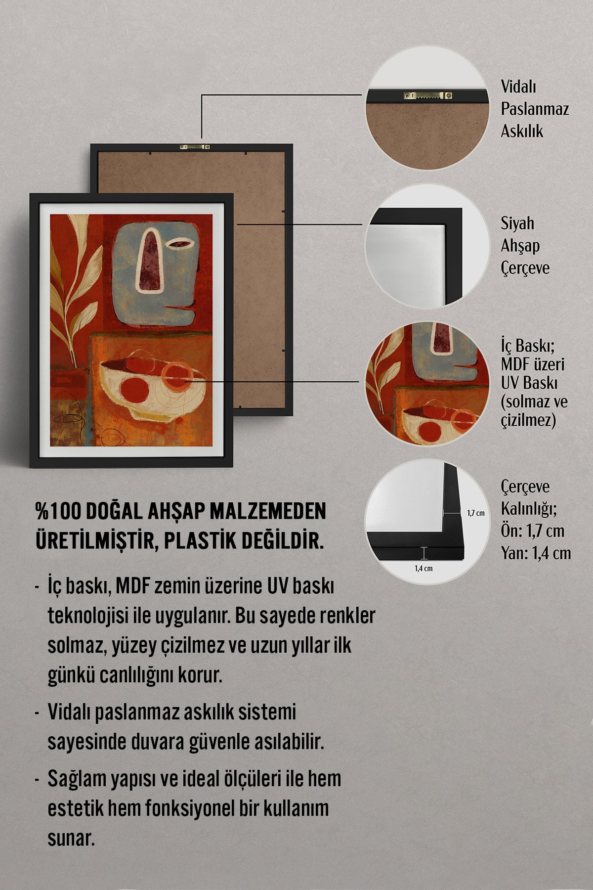 HOMEPACK Ahşap Çerçeveli Tablo Çerçeveli Poster Sanatsal Modern Duvar Dekoru BEK-8412