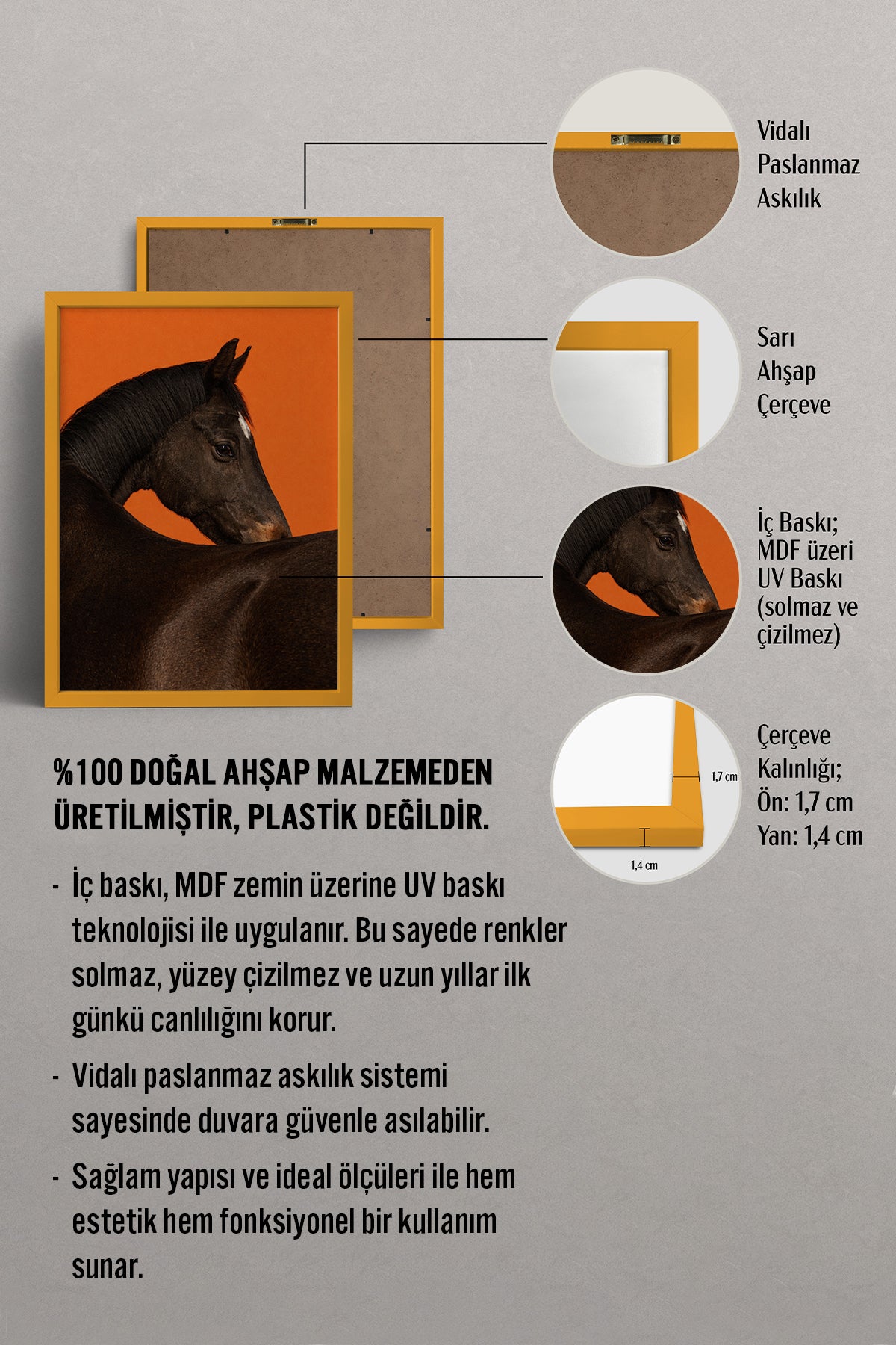 HOMEPACK Ahşap Çerçeveli Tablo Çerçeveli Poster Sanatsal Modern Duvar Dekoru BEK-8413