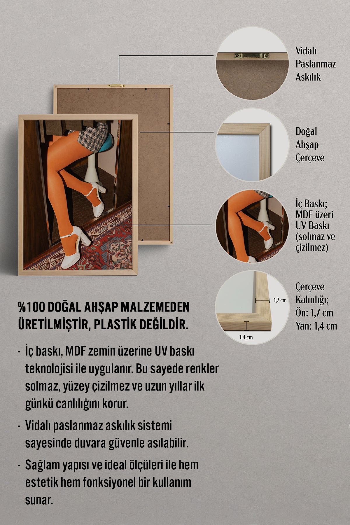 HOMEPACK Ahşap Çerçeveli Tablo Çerçeveli Poster Sanatsal Modern Duvar Dekoru BEK-8414