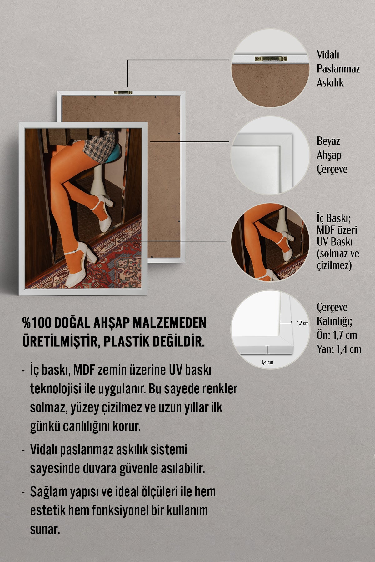 HOMEPACK Ahşap Çerçeveli Tablo Çerçeveli Poster Sanatsal Modern Duvar Dekoru BEK-8414