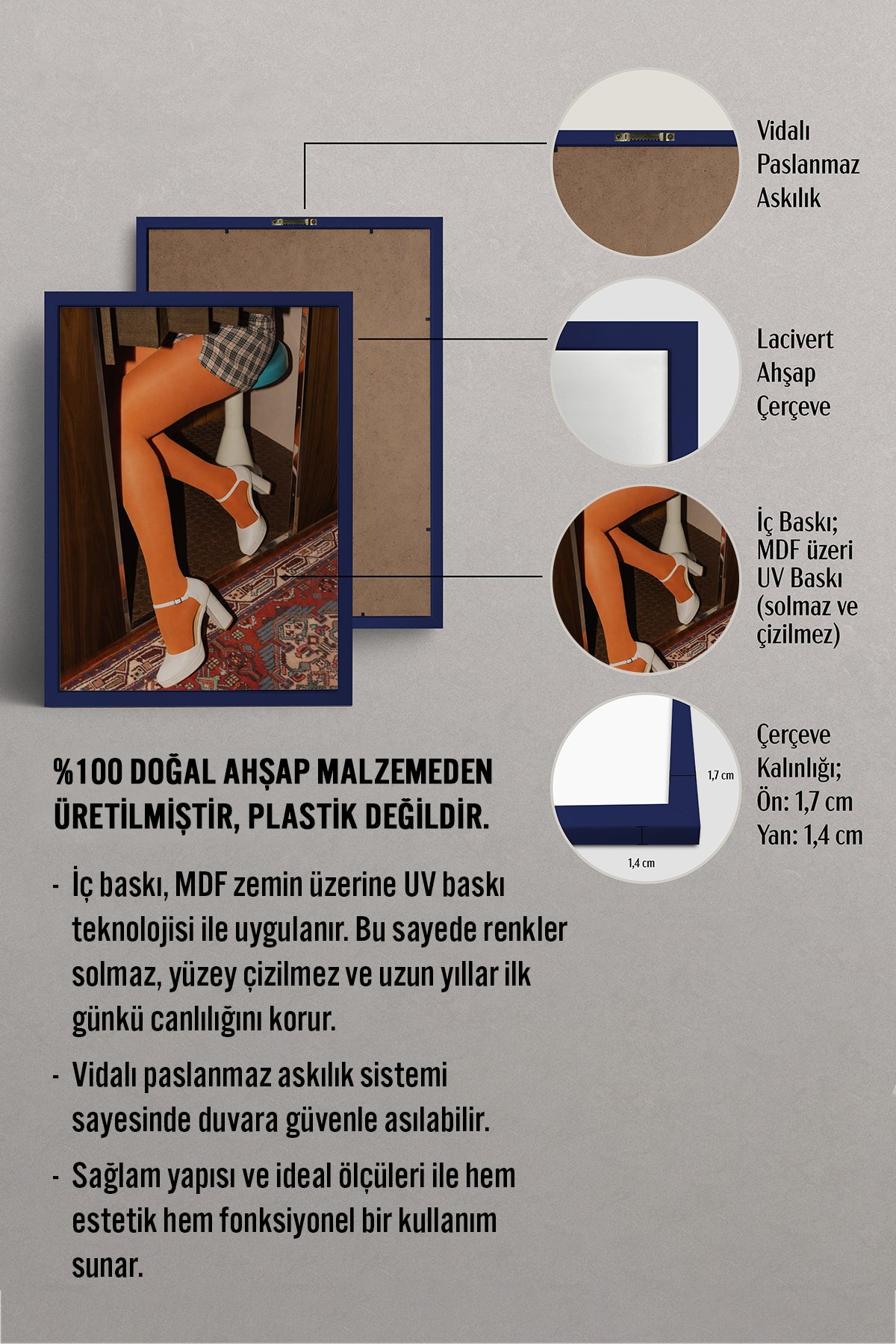 HOMEPACK Ahşap Çerçeveli Tablo Çerçeveli Poster Sanatsal Modern Duvar Dekoru BEK-8414