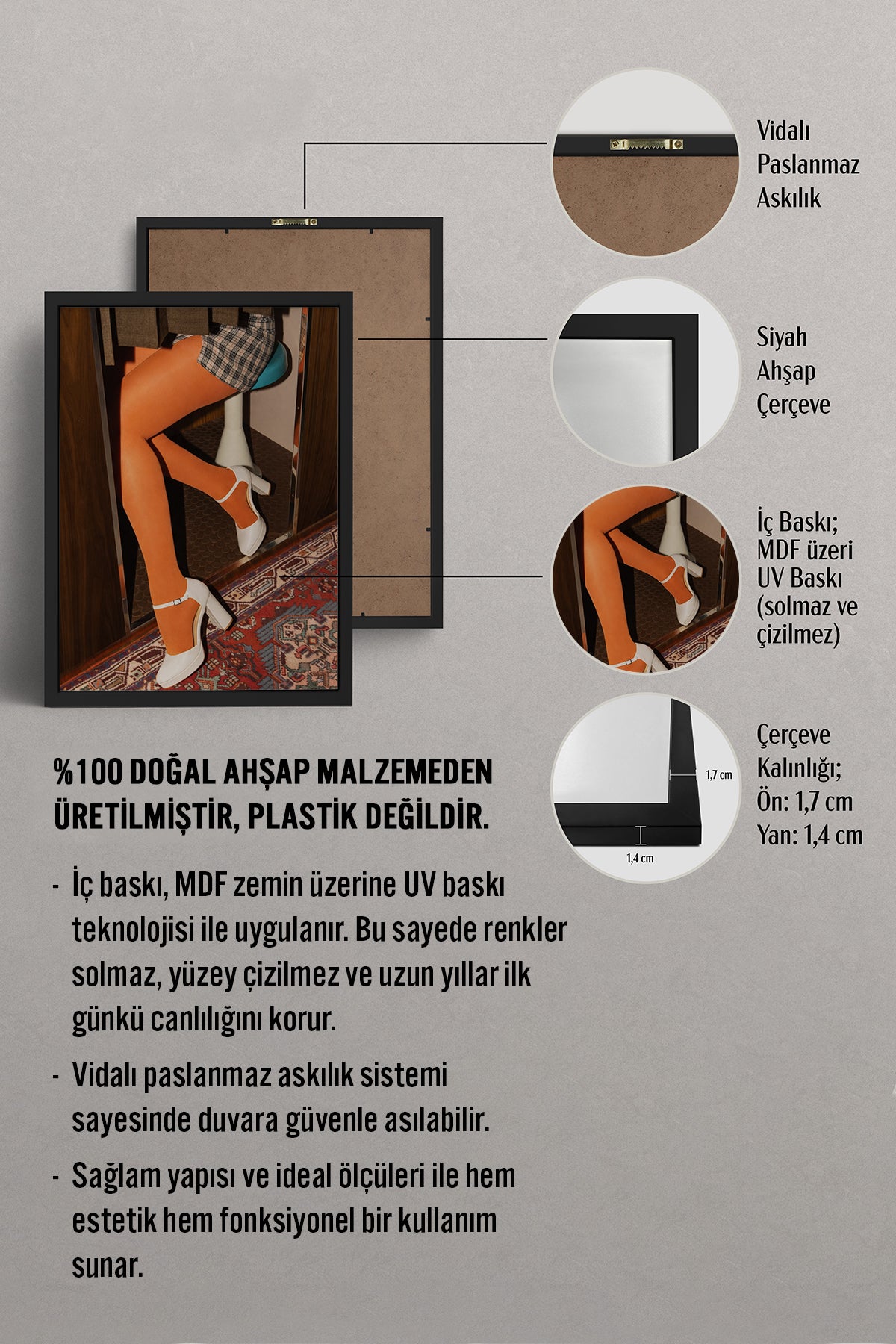 HOMEPACK Ahşap Çerçeveli Tablo Çerçeveli Poster Sanatsal Modern Duvar Dekoru BEK-8414