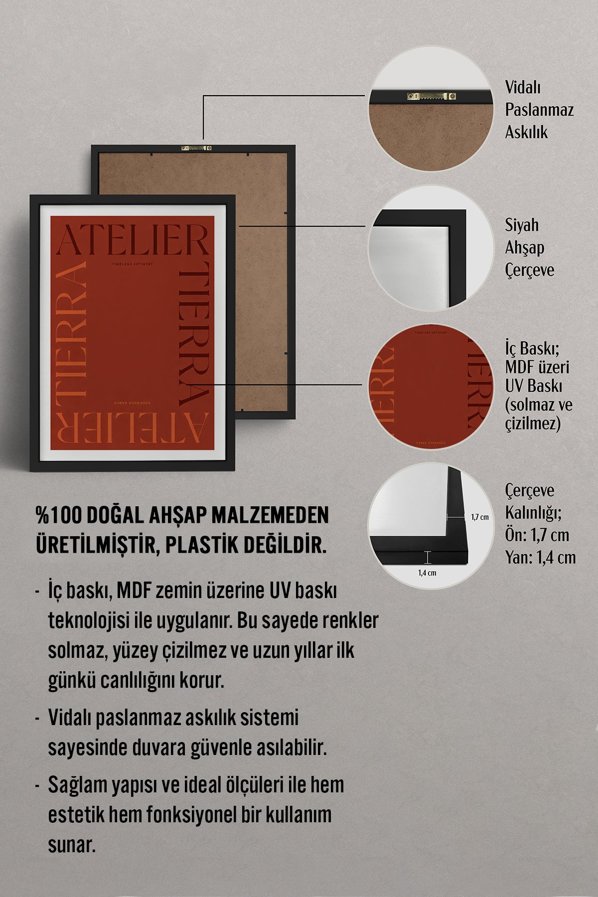HOMEPACK Ahşap Çerçeveli Tablo Çerçeveli Poster Sanatsal Modern Duvar Dekoru BEK-8415