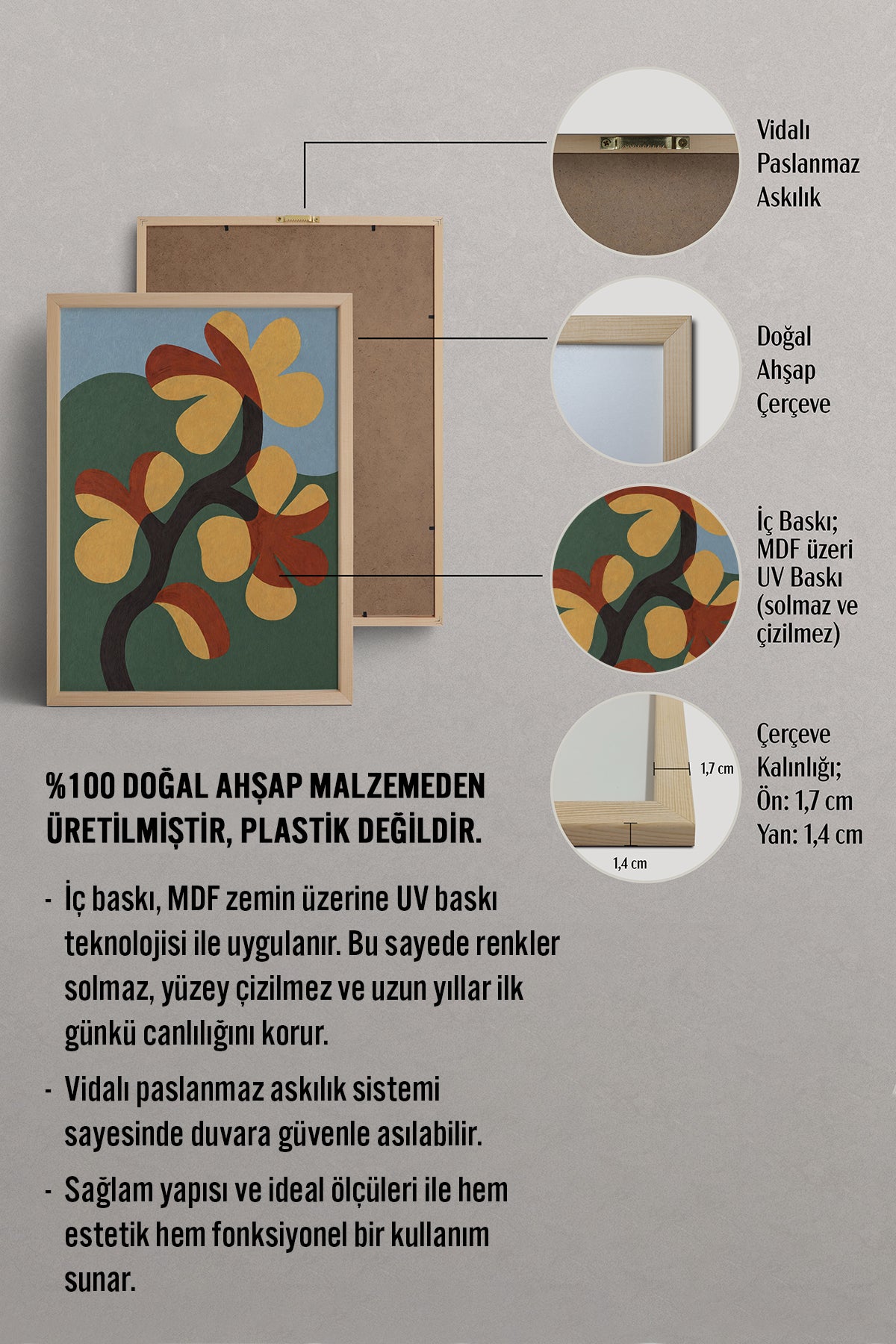 HOMEPACK Ahşap Çerçeveli Tablo Çerçeveli Poster Sanatsal Modern Duvar Dekoru BEK-8420