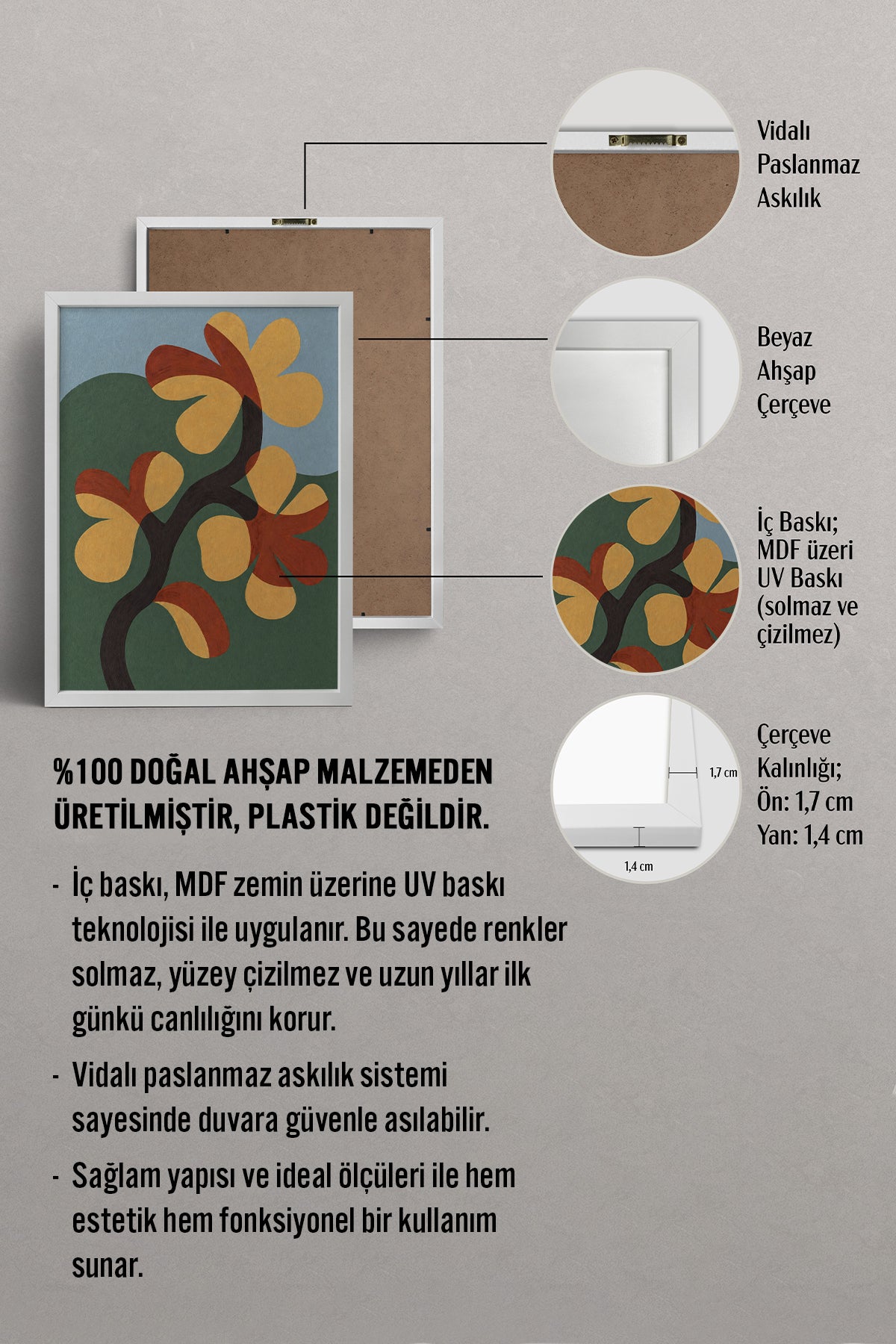HOMEPACK Ahşap Çerçeveli Tablo Çerçeveli Poster Sanatsal Modern Duvar Dekoru BEK-8420