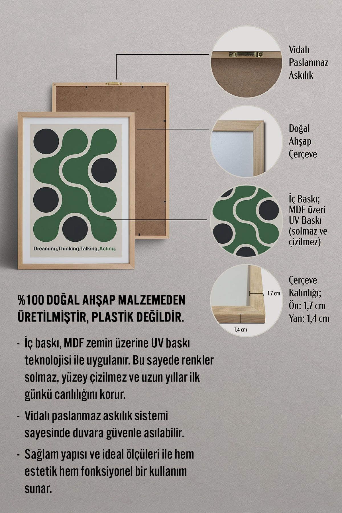 HOMEPACK Ahşap Çerçeveli Tablo Çerçeveli Poster Sanatsal Modern Duvar Dekoru BEK-8421