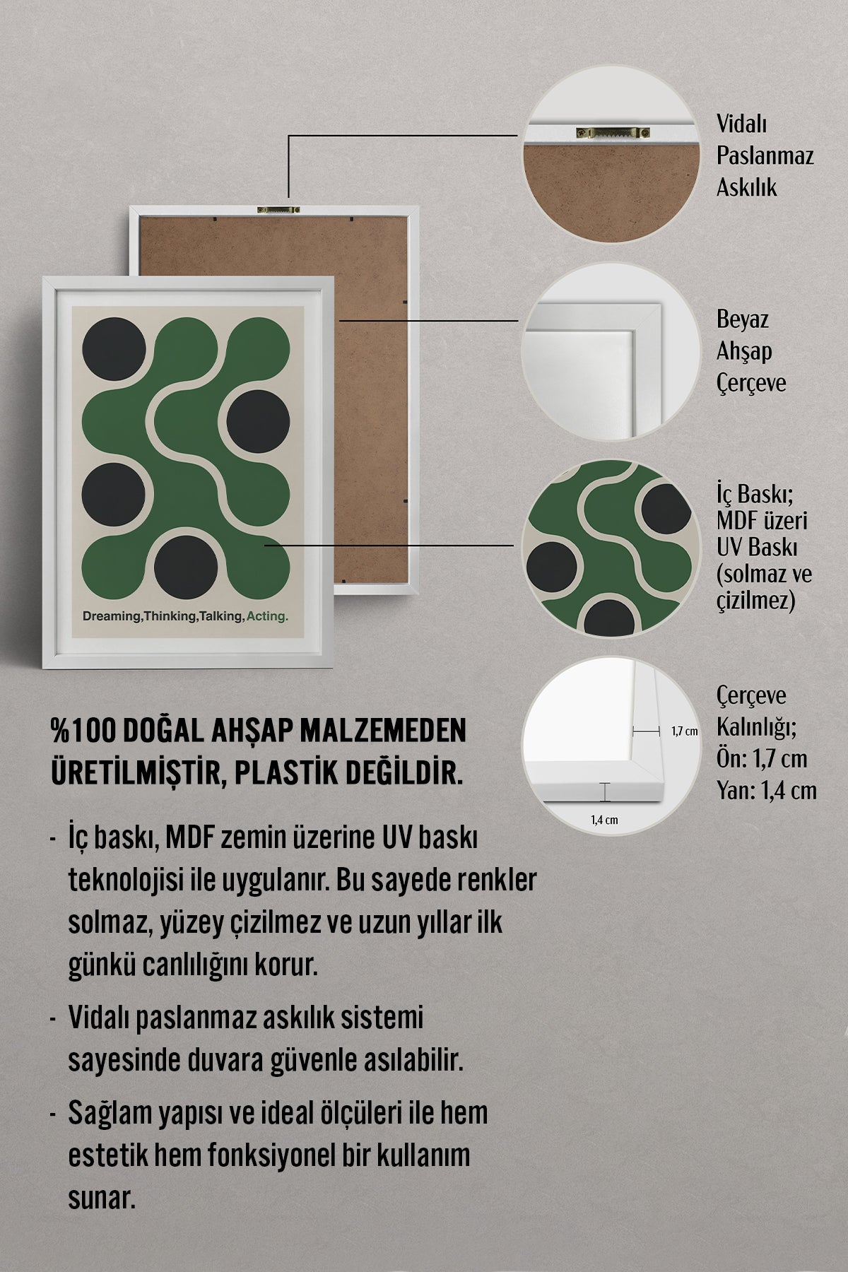 HOMEPACK Ahşap Çerçeveli Tablo Çerçeveli Poster Sanatsal Modern Duvar Dekoru BEK-8421