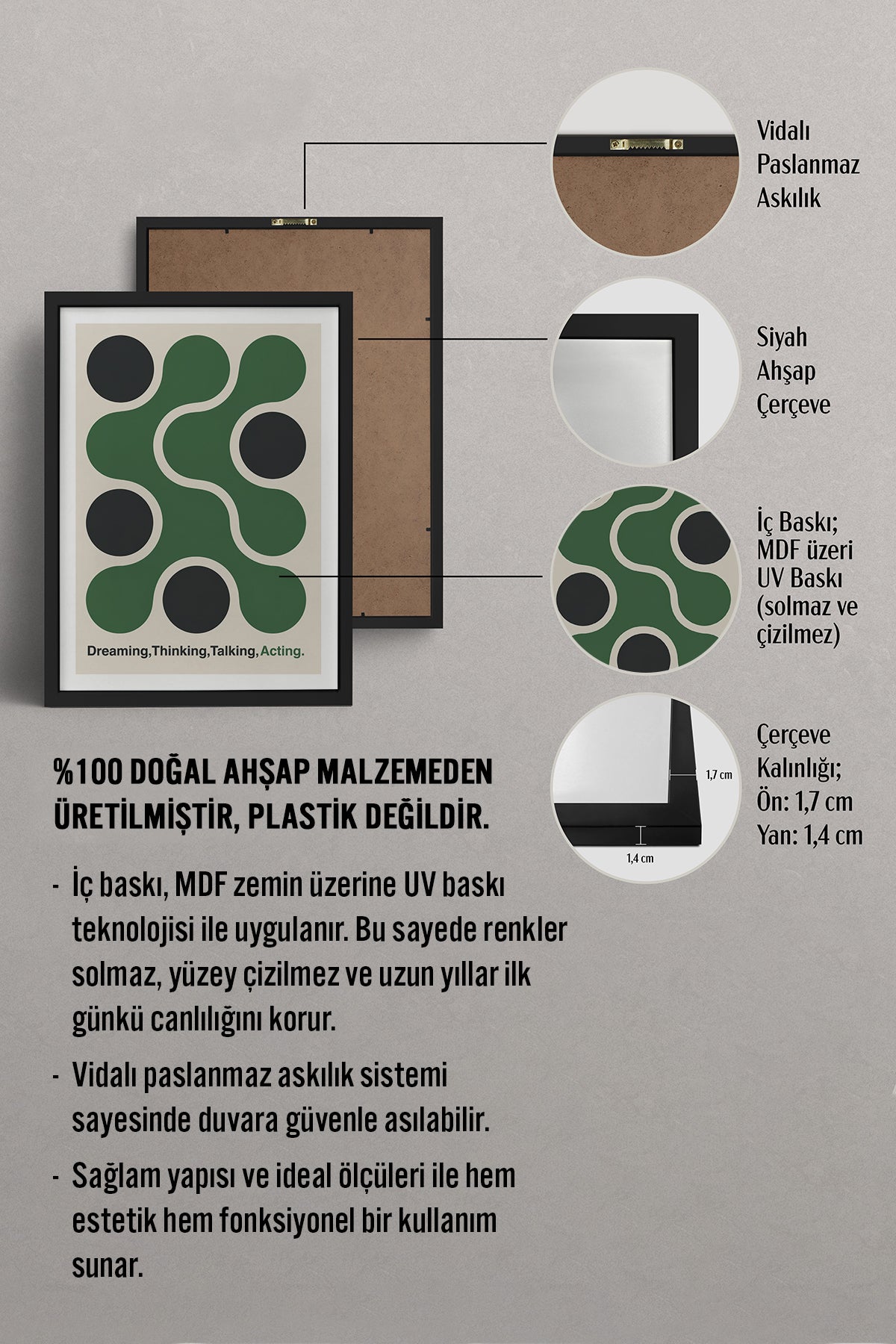 HOMEPACK Ahşap Çerçeveli Tablo Çerçeveli Poster Sanatsal Modern Duvar Dekoru BEK-8421