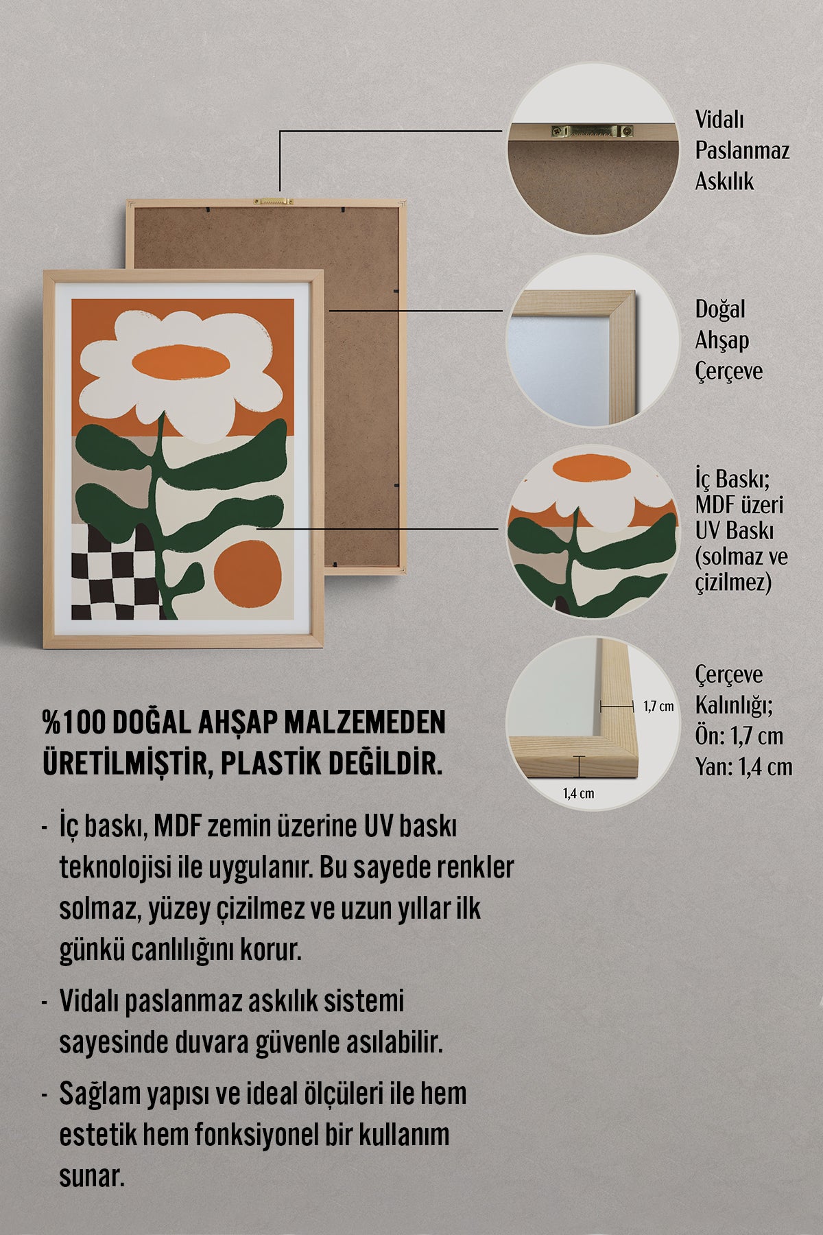HOMEPACK Ahşap Çerçeveli Tablo Çerçeveli Poster Sanatsal Modern Duvar Dekoru BEK-8422