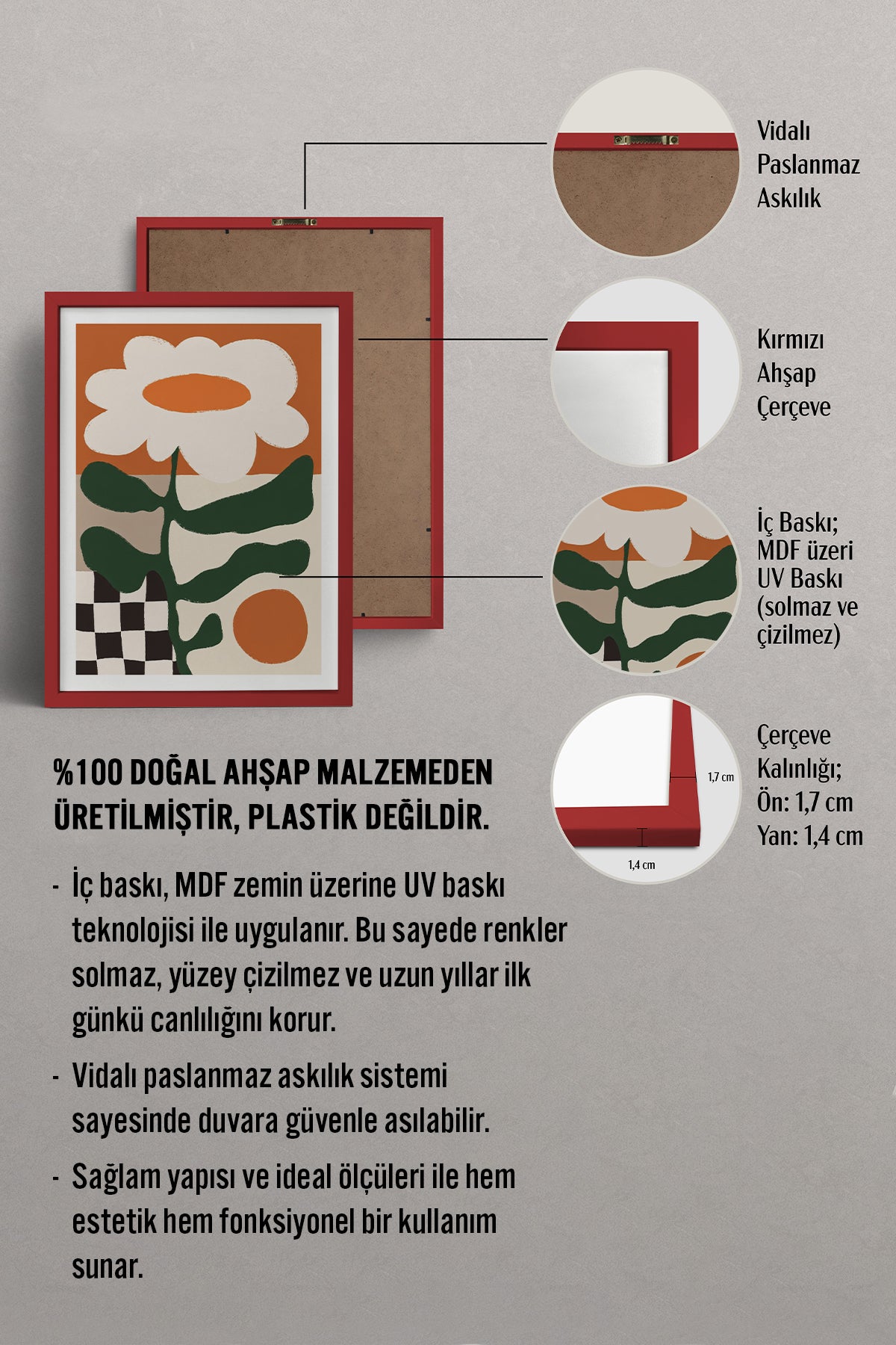 HOMEPACK Ahşap Çerçeveli Tablo Çerçeveli Poster Sanatsal Modern Duvar Dekoru BEK-8422