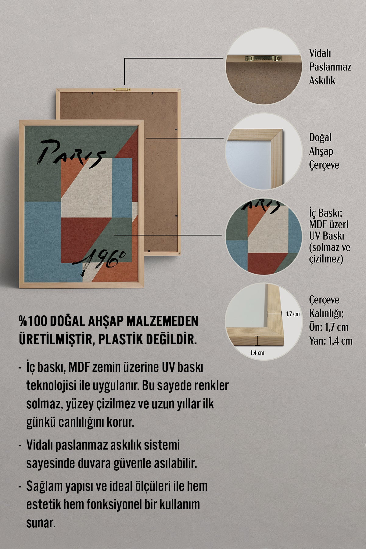 HOMEPACK Ahşap Çerçeveli Tablo Çerçeveli Poster Sanatsal Modern Duvar Dekoru BEK-8423