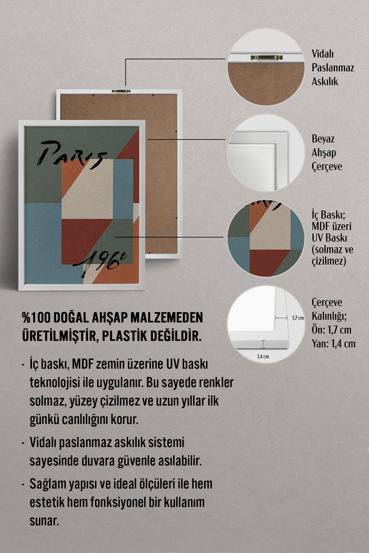 HOMEPACK Ahşap Çerçeveli Tablo Çerçeveli Poster Sanatsal Modern Duvar Dekoru BEK-8423