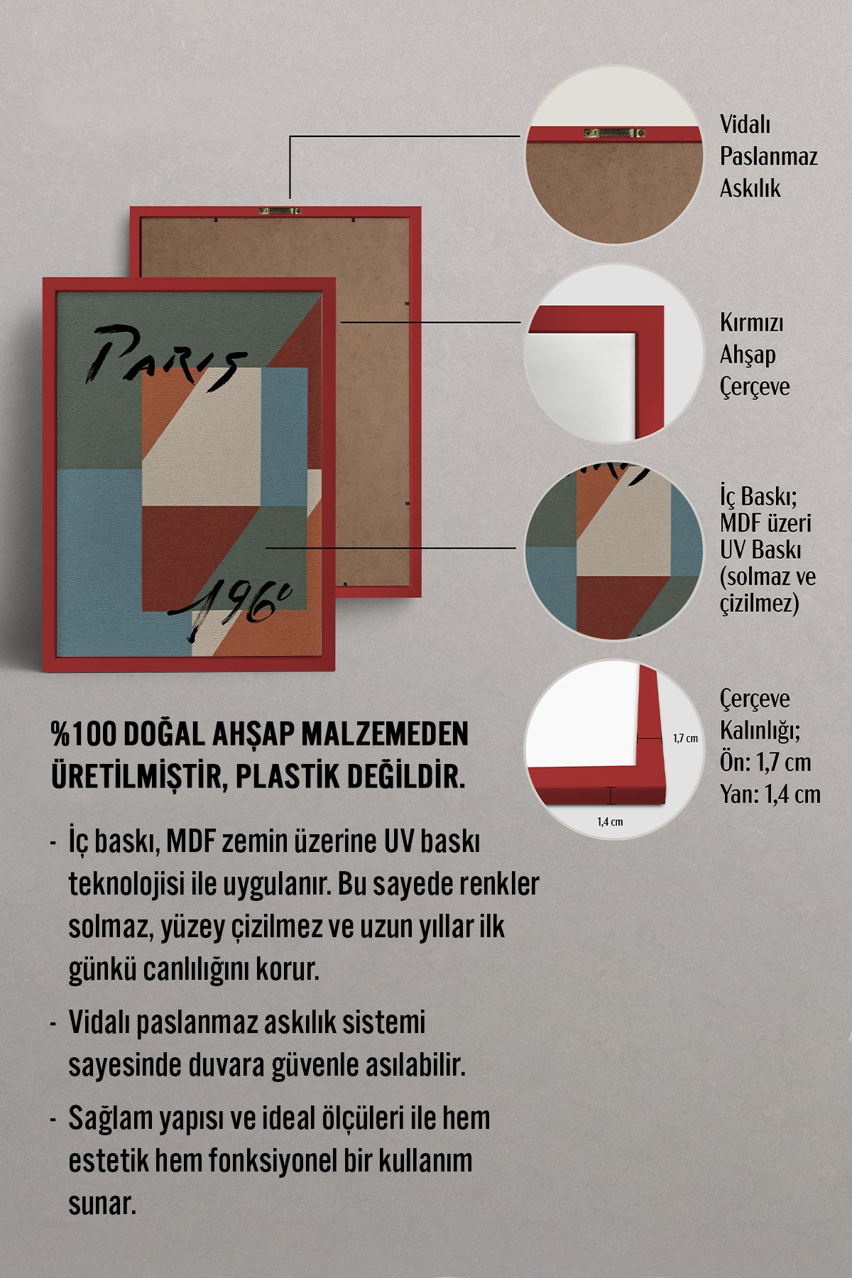 HOMEPACK Ahşap Çerçeveli Tablo Çerçeveli Poster Sanatsal Modern Duvar Dekoru BEK-8423