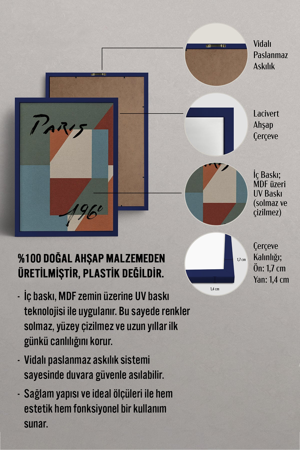 HOMEPACK Ahşap Çerçeveli Tablo Çerçeveli Poster Sanatsal Modern Duvar Dekoru BEK-8423