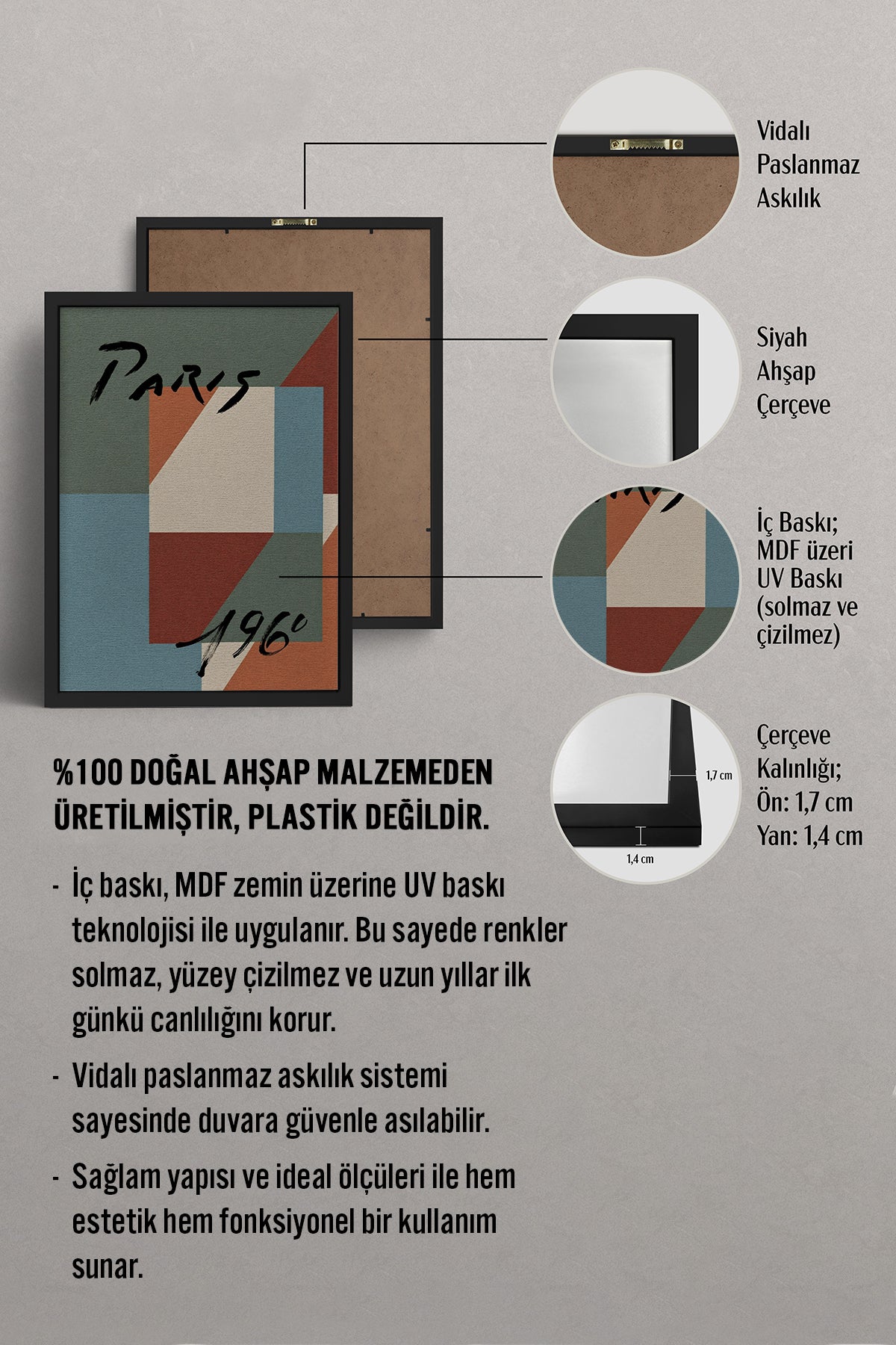 HOMEPACK Ahşap Çerçeveli Tablo Çerçeveli Poster Sanatsal Modern Duvar Dekoru BEK-8423