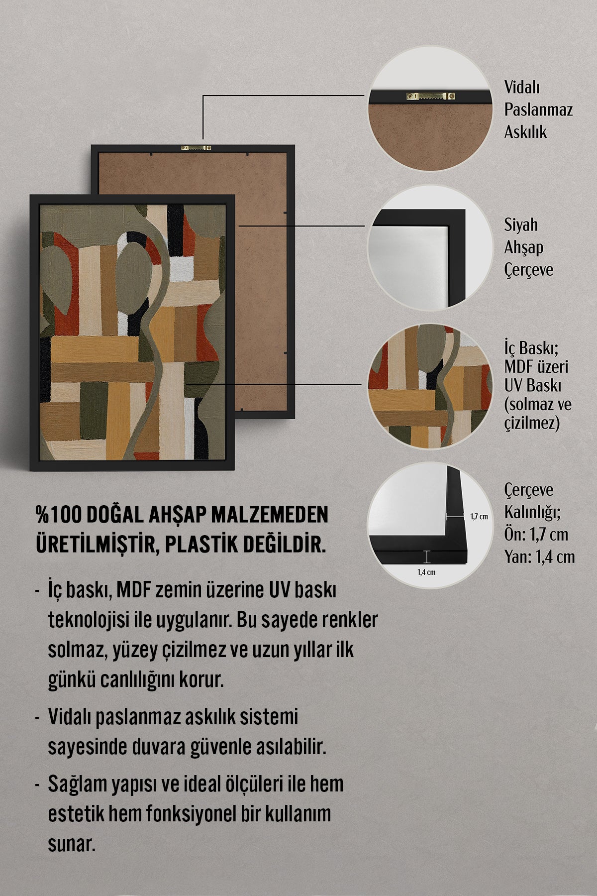 HOMEPACK Ahşap Çerçeveli Tablo Çerçeveli Poster Sanatsal Modern Duvar Dekoru BEK-8425