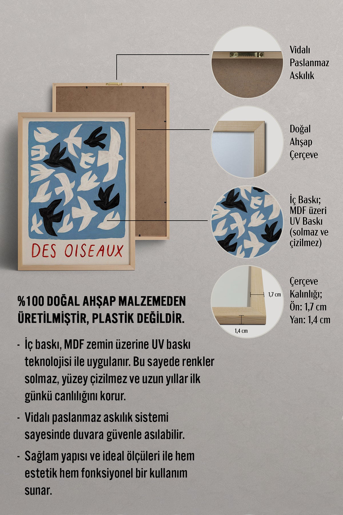 HOMEPACK Ahşap Çerçeveli Tablo Çerçeveli Poster Sanatsal Modern Duvar Dekoru BEK-8427