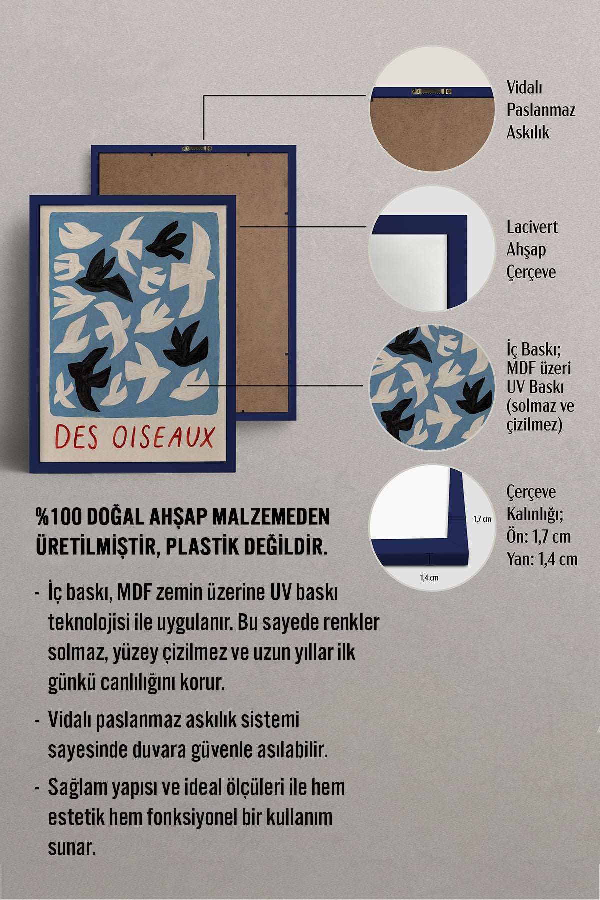 HOMEPACK Ahşap Çerçeveli Tablo Çerçeveli Poster Sanatsal Modern Duvar Dekoru BEK-8427