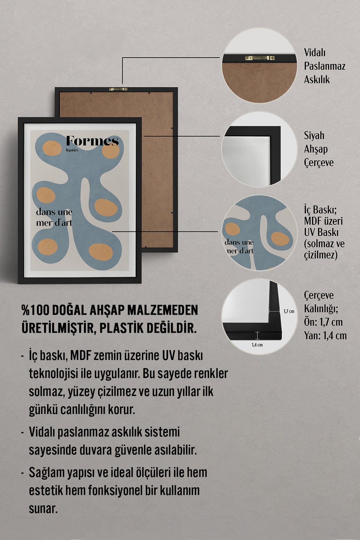 HOMEPACK Ahşap Çerçeveli Tablo Çerçeveli Poster Sanatsal Modern Duvar Dekoru BEK-8429