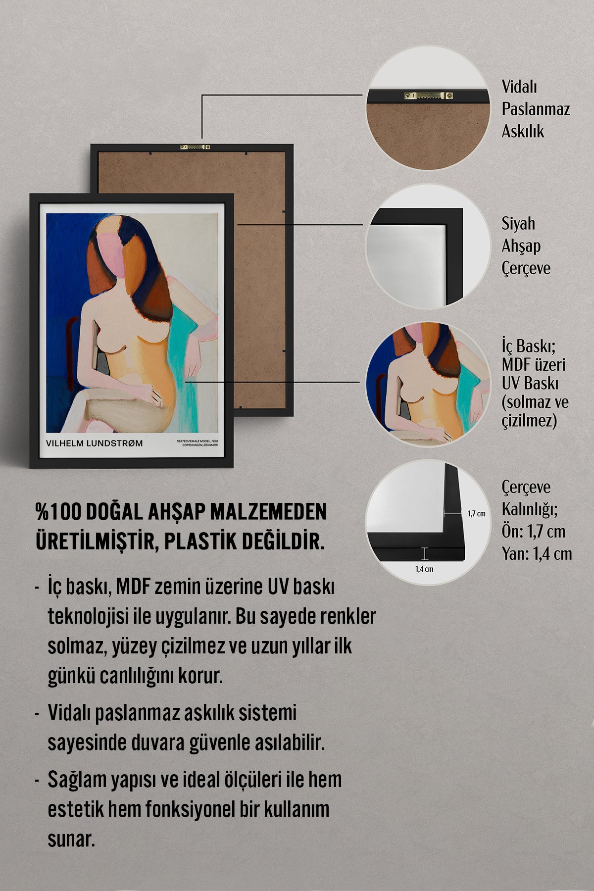 HOMEPACK Ahşap Çerçeveli Tablo Çerçeveli Poster Sanatsal Modern Duvar Dekoru BEK-8430