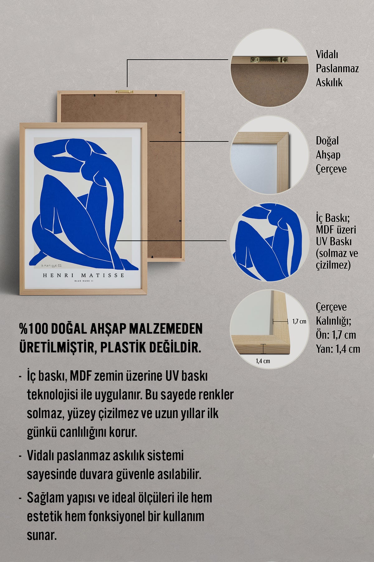 HOMEPACK Ahşap Çerçeveli Tablo Çerçeveli Poster Sanatsal Modern Duvar Dekoru BEK-8432
