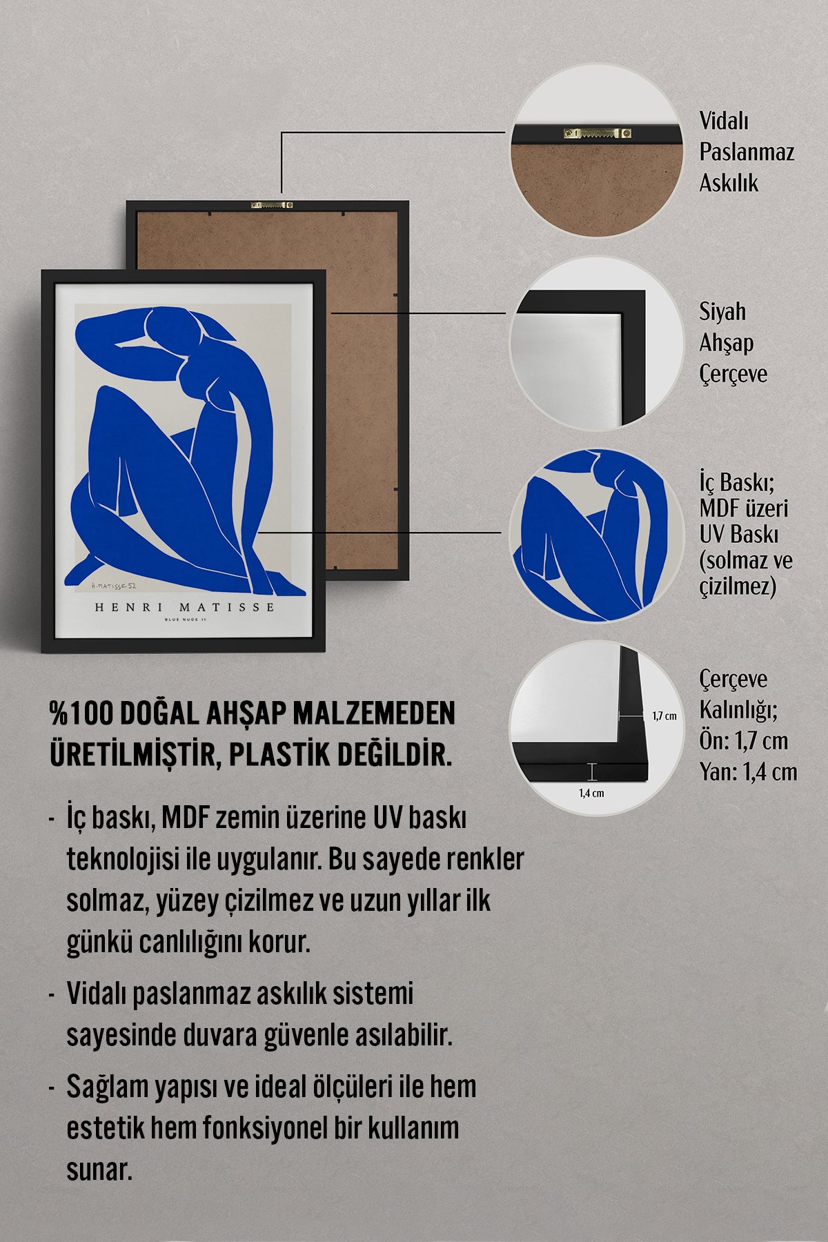 HOMEPACK Ahşap Çerçeveli Tablo Çerçeveli Poster Sanatsal Modern Duvar Dekoru BEK-8432