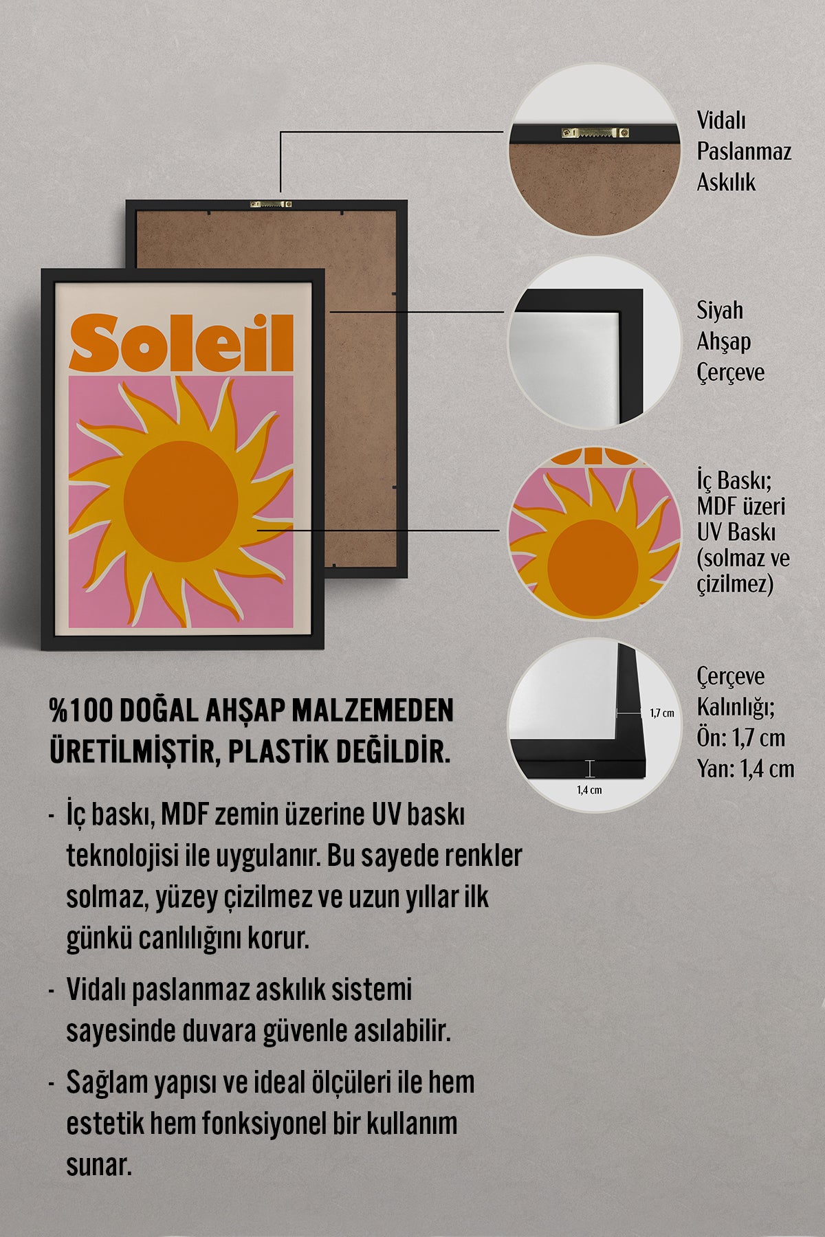 HOMEPACK Ahşap Çerçeveli Tablo Çerçeveli Poster Sanatsal Modern Duvar Dekoru BEK-8435