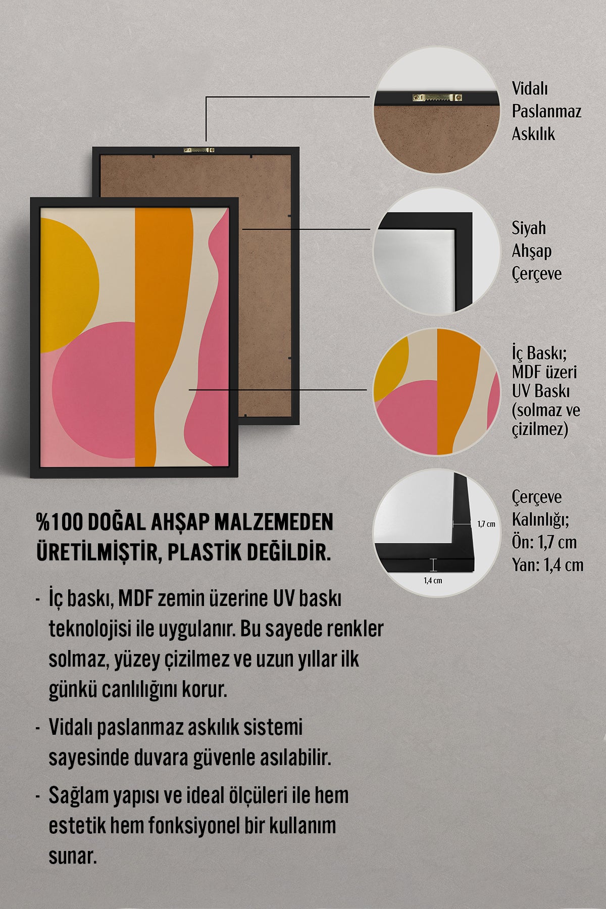 HOMEPACK Ahşap Çerçeveli Tablo Çerçeveli Poster Sanatsal Modern Duvar Dekoru BEK-8436