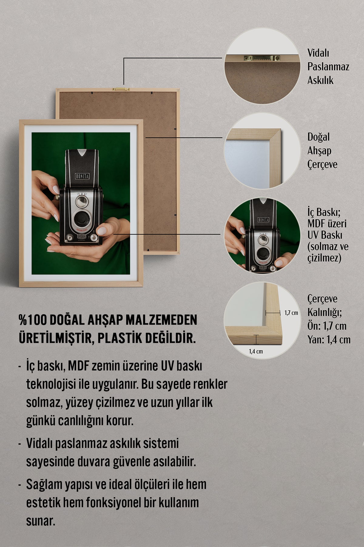 HOMEPACK Ahşap Çerçeveli Tablo Çerçeveli Poster Sanatsal Modern Duvar Dekoru BEK-8441