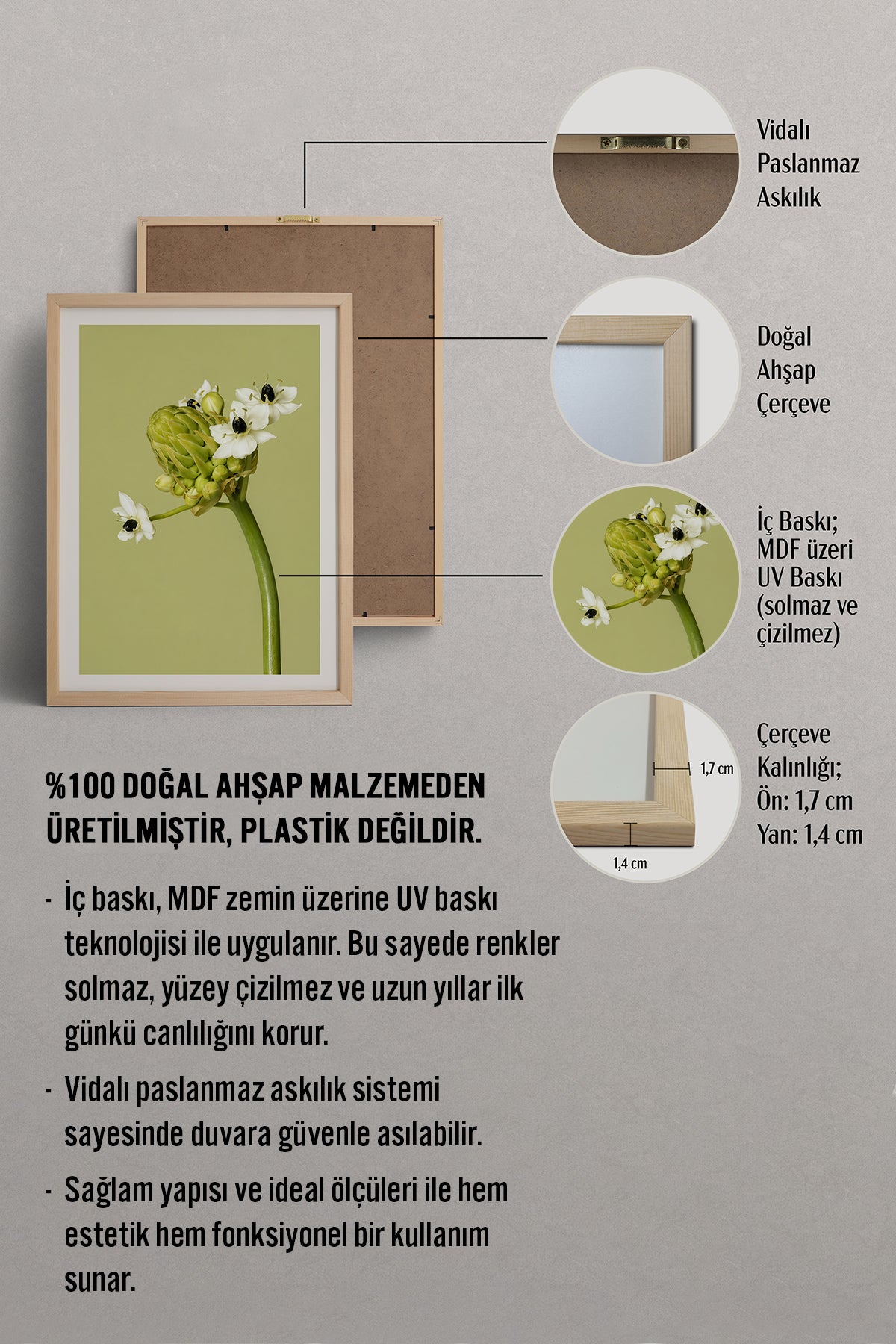 HOMEPACK Ahşap Çerçeveli Tablo Çerçeveli Poster Sanatsal Modern Duvar Dekoru BEK-8444